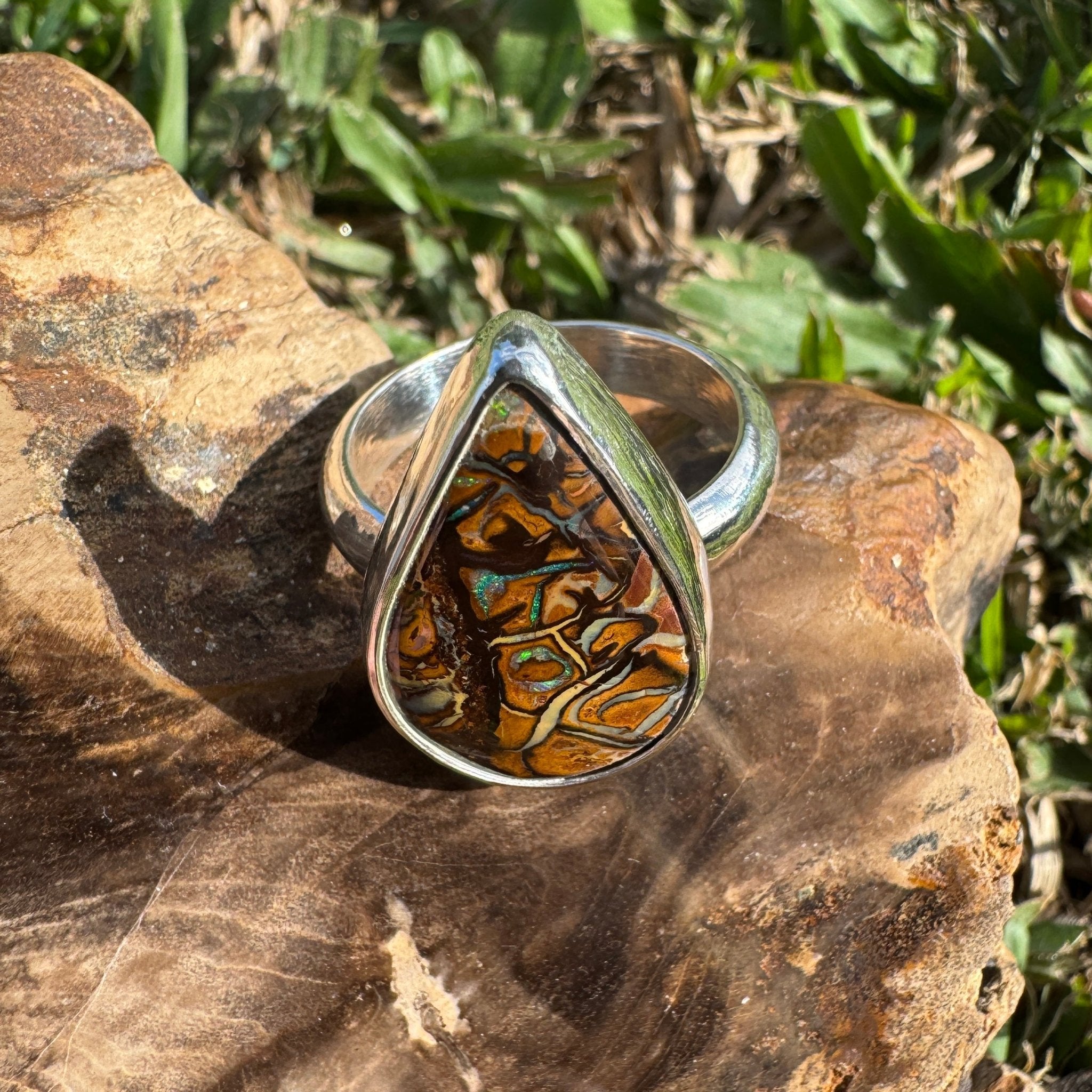 Savannah Current ~ 13.6ct Solid Queensland Boulder Opal 925 Sterling Silver Ring