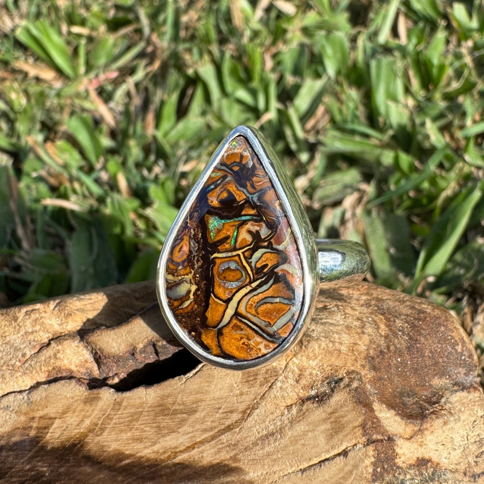 Savannah Current ~ 13.6ct Solid Queensland Boulder Opal 925 Sterling Silver Ring