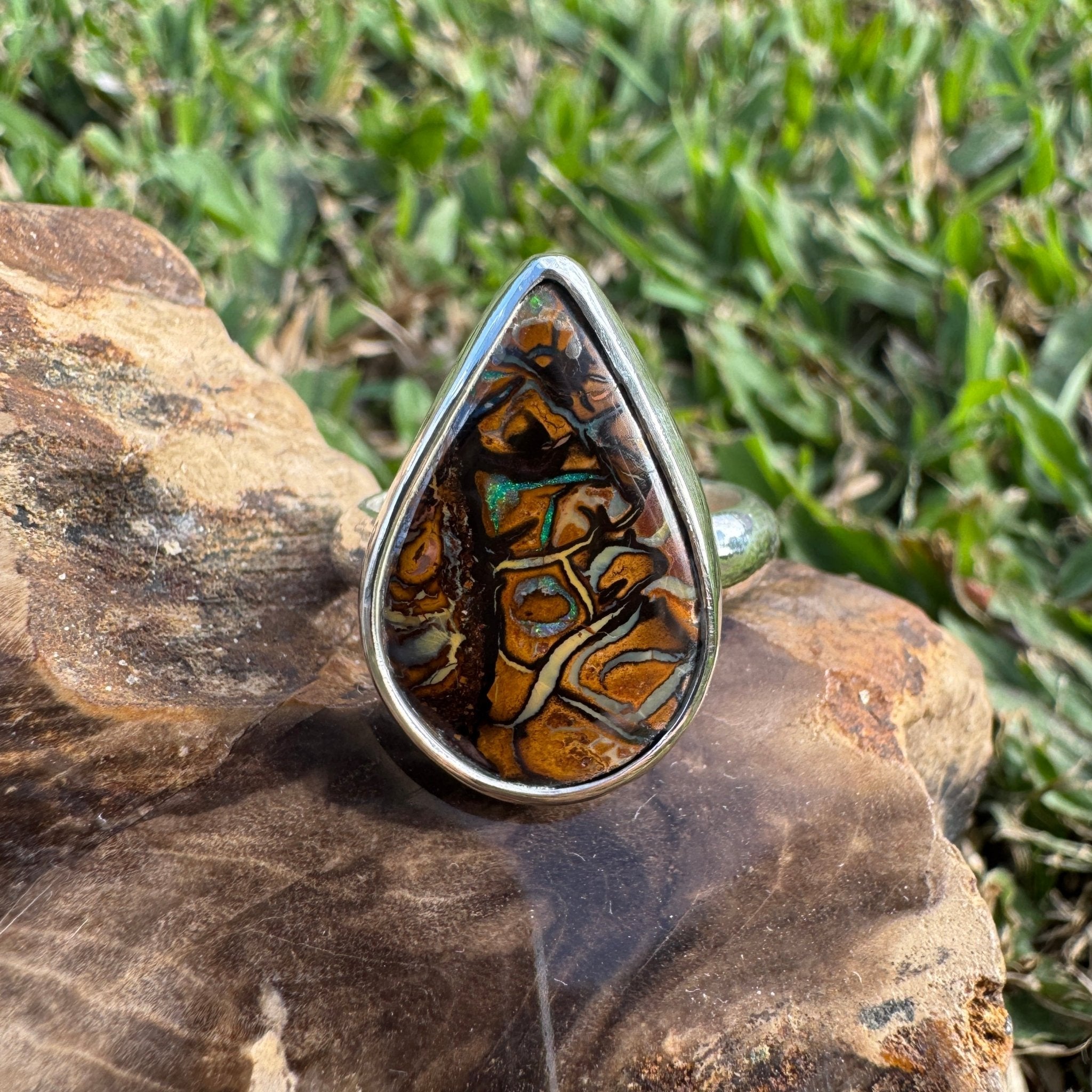 Savannah Current ~ 13.6ct Solid Queensland Boulder Opal 925 Sterling Silver Ring