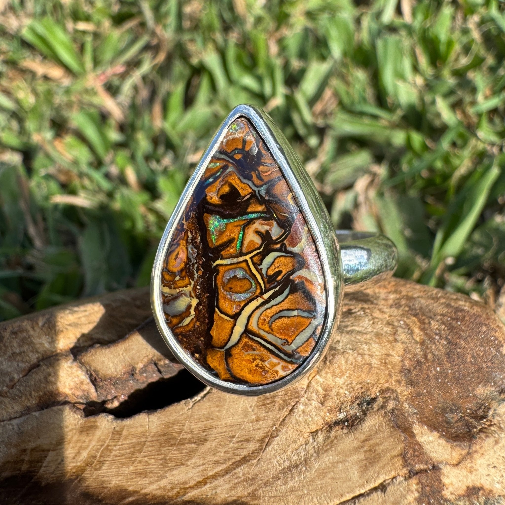 Savannah Current ~ 13.6ct Solid Queensland Boulder Opal 925 Sterling Silver Ring
