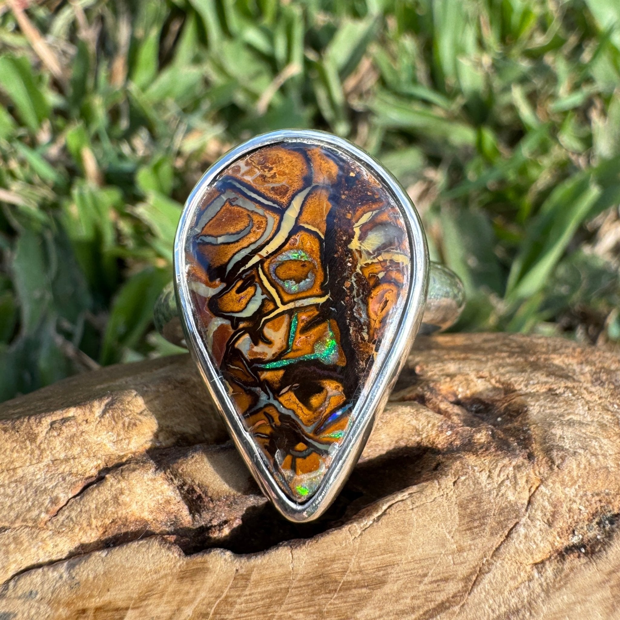 Savannah Current ~ 13.6ct Solid Queensland Boulder Opal 925 Sterling Silver Ring