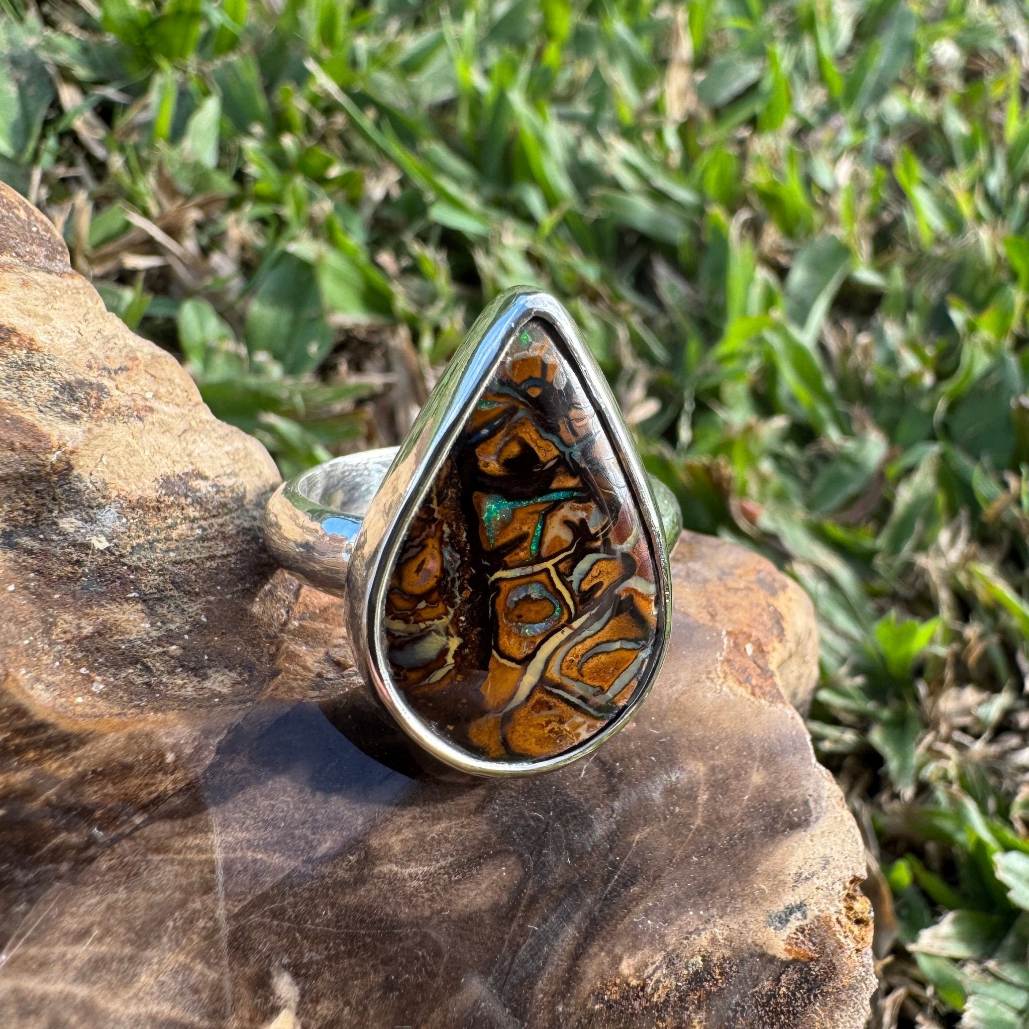 Savannah Current ~ 13.6ct Solid Queensland Boulder Opal 925 Sterling Silver Ring