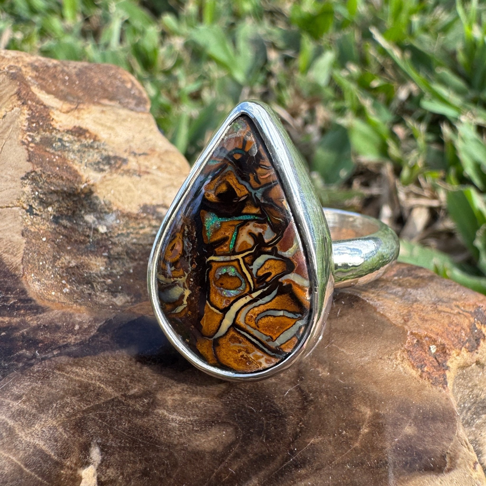 Savannah Current ~ 13.6ct Solid Queensland Boulder Opal 925 Sterling Silver Ring