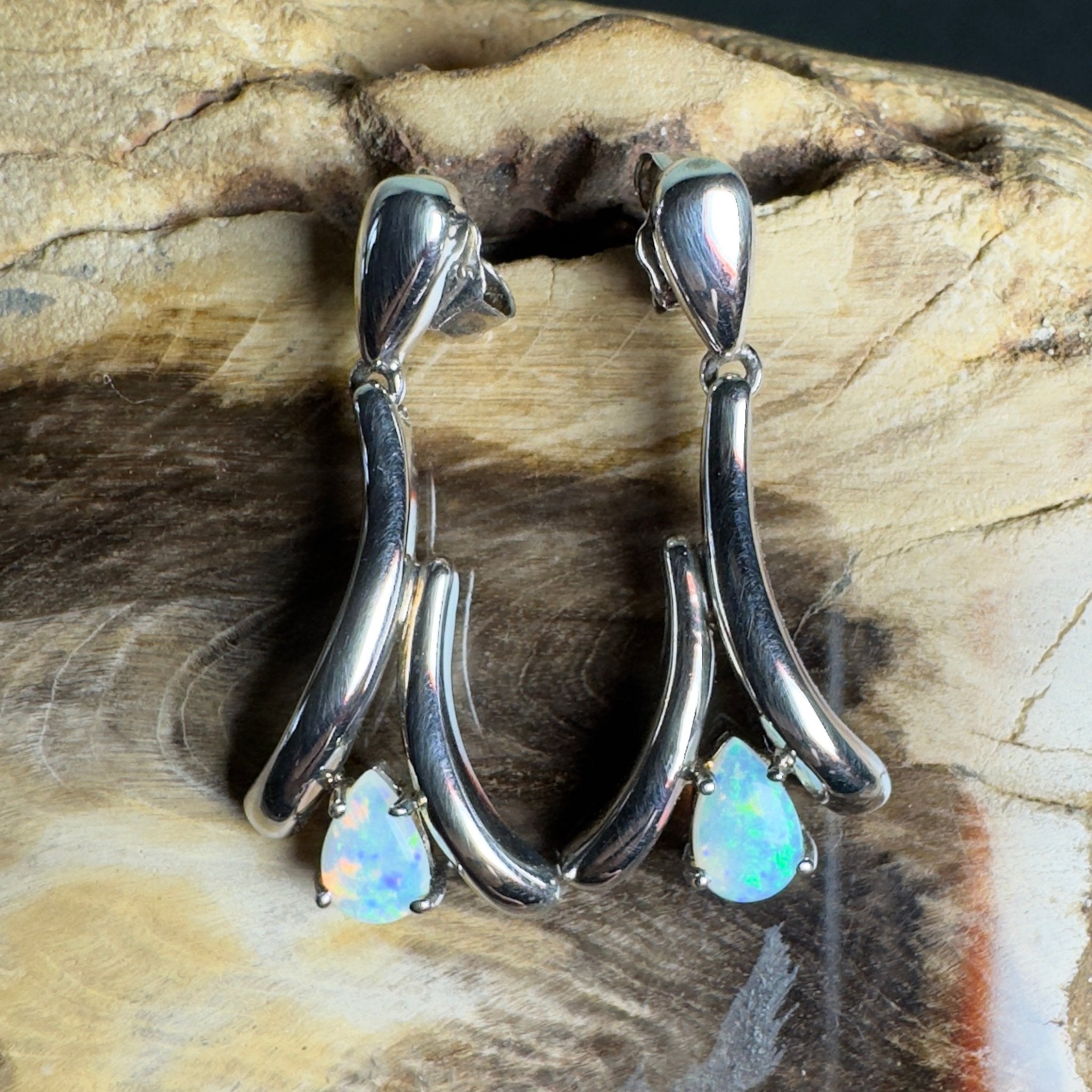 Sea Glass Spark - 0.8 ct Lightning Ridge Opal 925 Silver Earrings