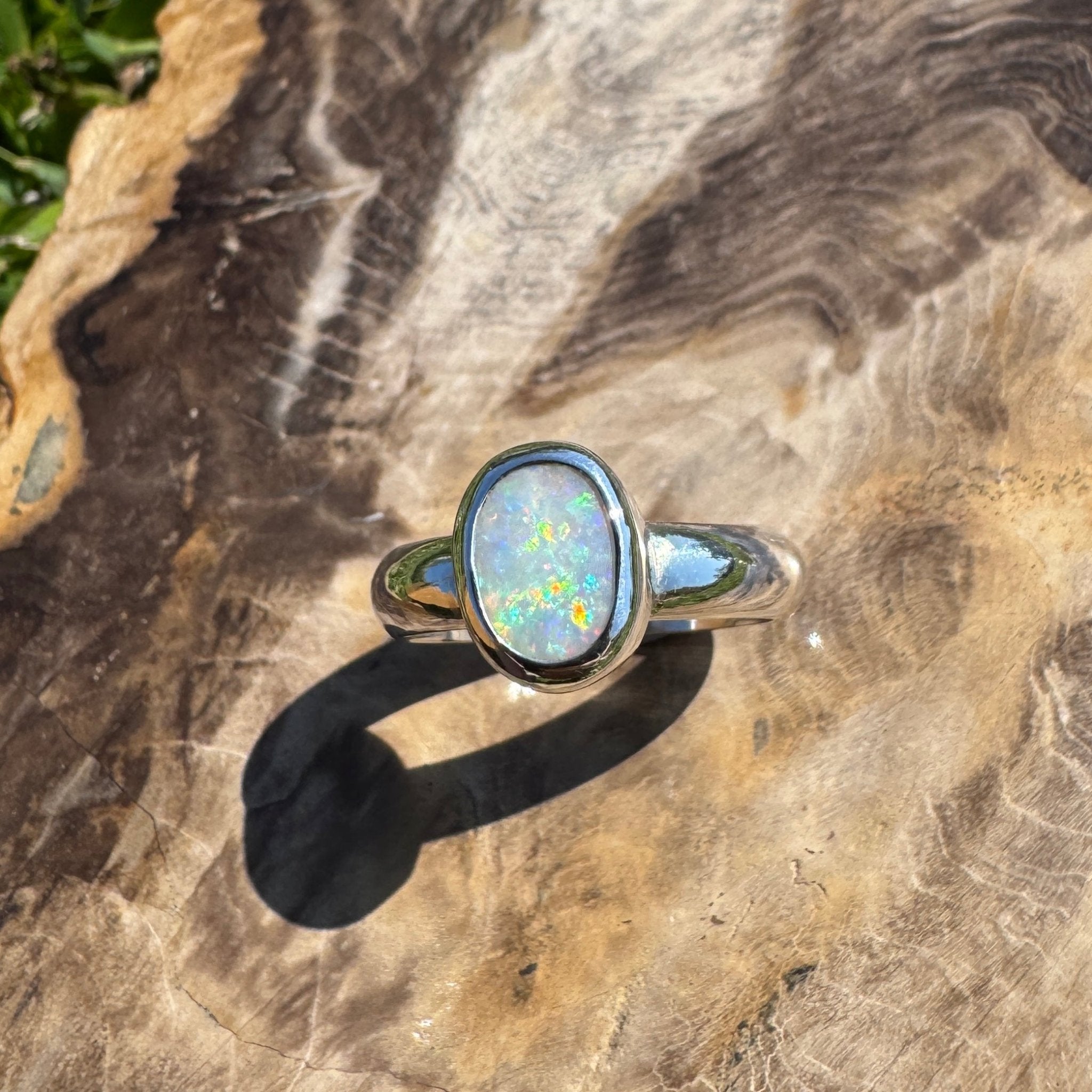 Serene Haze ~ Mintabie Solid Light 1ct Opal Ring – Sterling Silver Simplicity