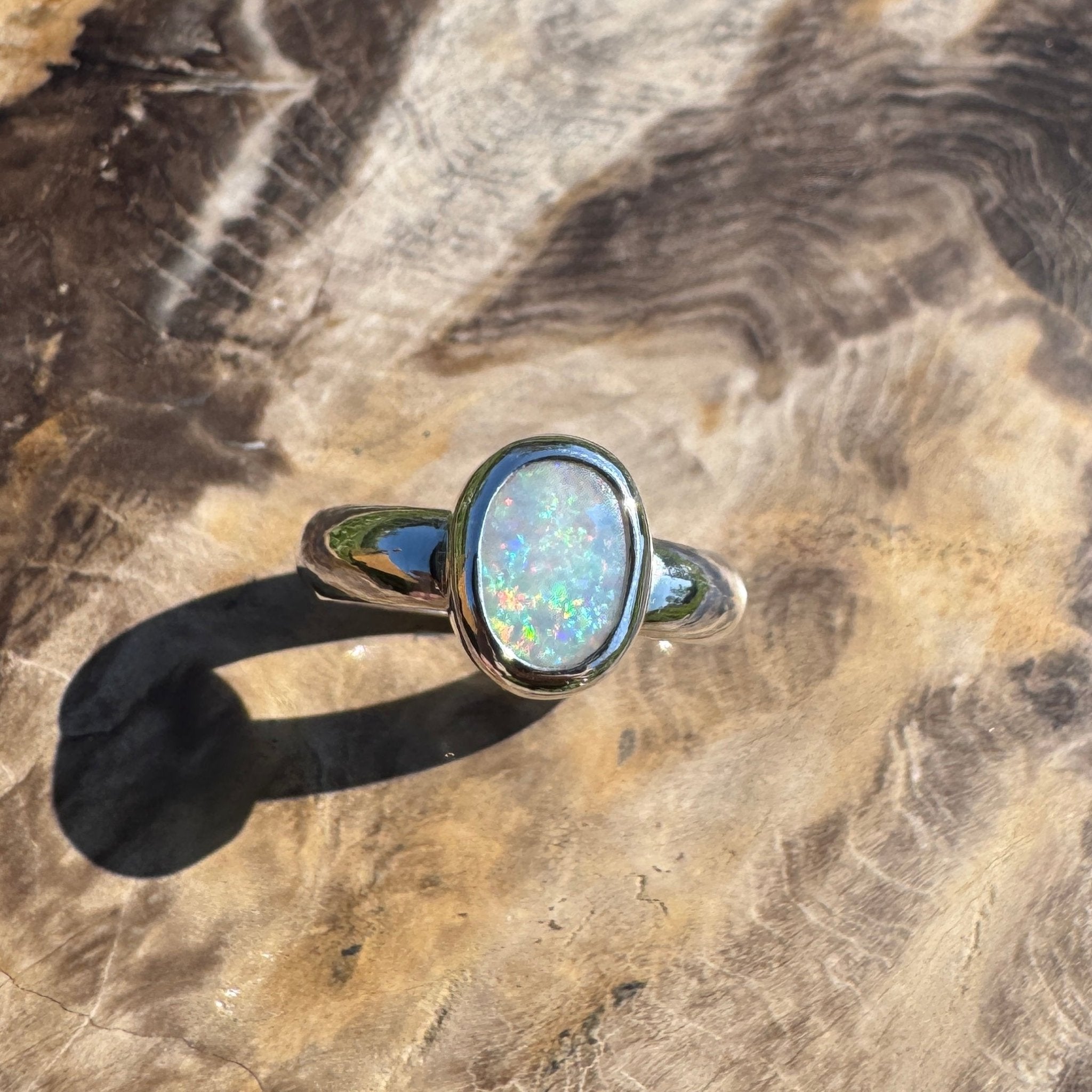 Serene Haze ~ Mintabie Solid Light 1ct Opal Ring – Sterling Silver Simplicity