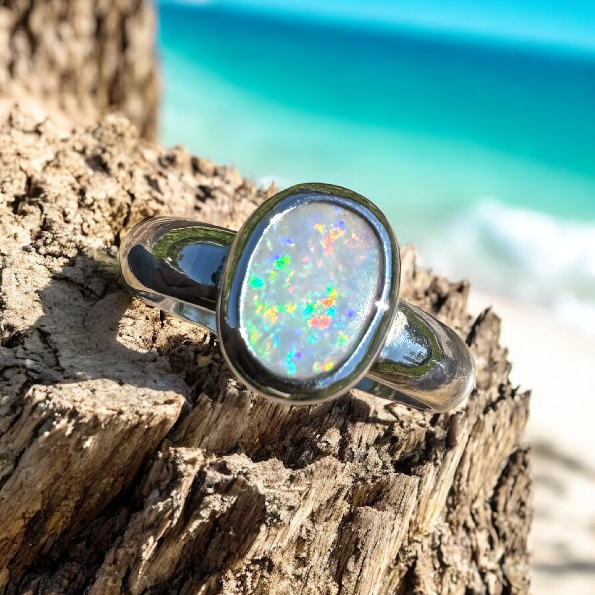 Serene Haze ~ Mintabie Solid Light 1ct Opal Ring – Sterling Silver Simplicity