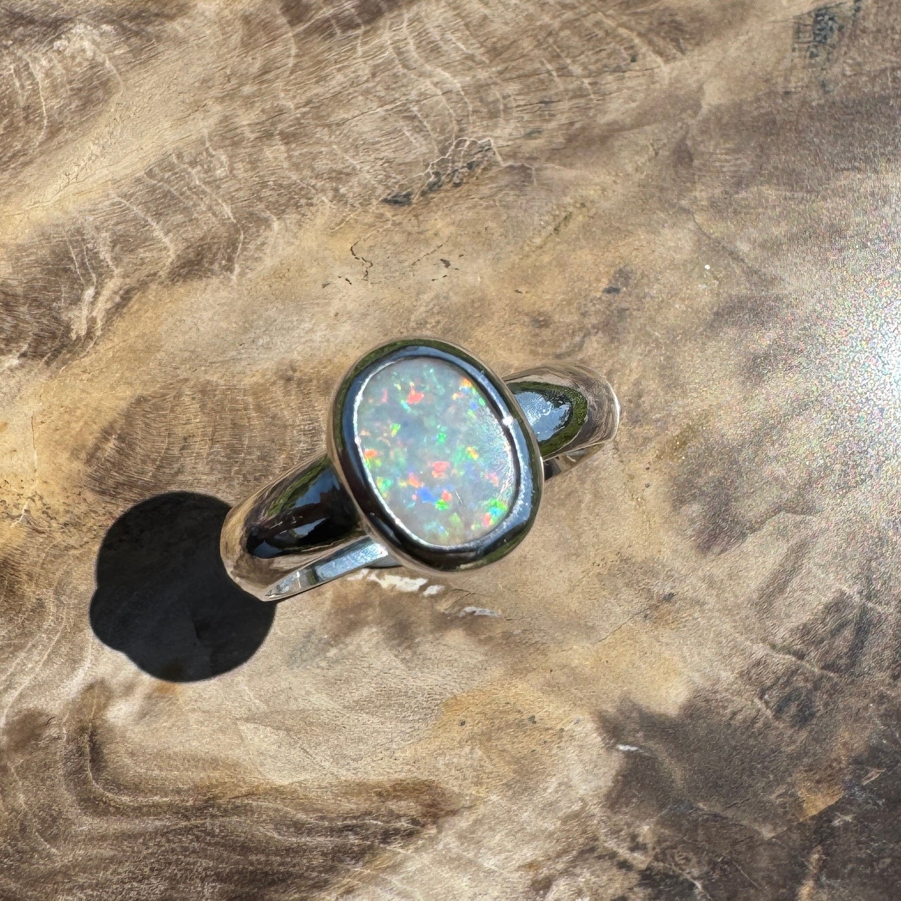 Serene Haze ~ Mintabie Solid Light 1ct Opal Ring – Sterling Silver Simplicity