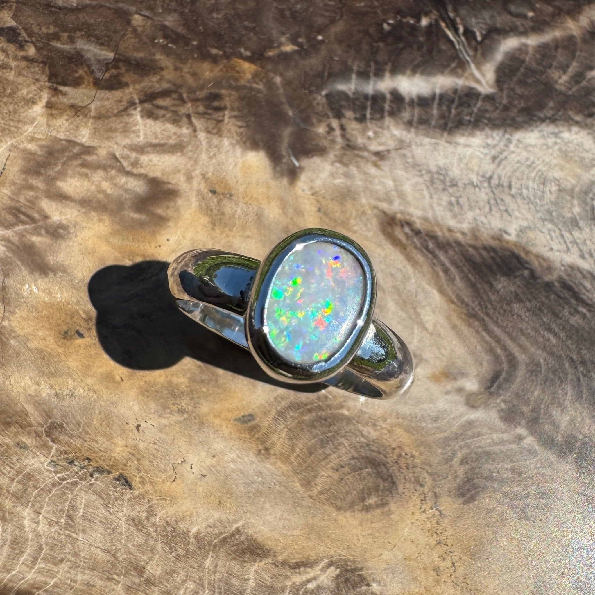 Serene Haze ~ Mintabie Solid Light 1ct Opal Ring – Sterling Silver Simplicity