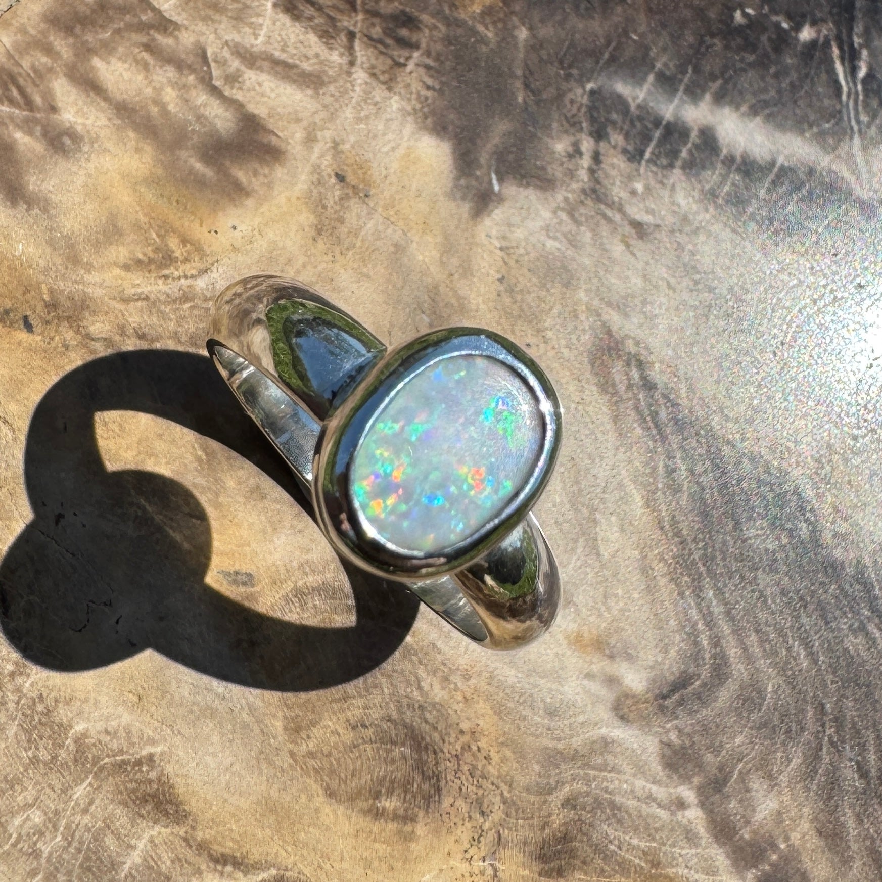 Serene Haze ~ Mintabie Solid Light 1ct Opal Ring – Sterling Silver Simplicity