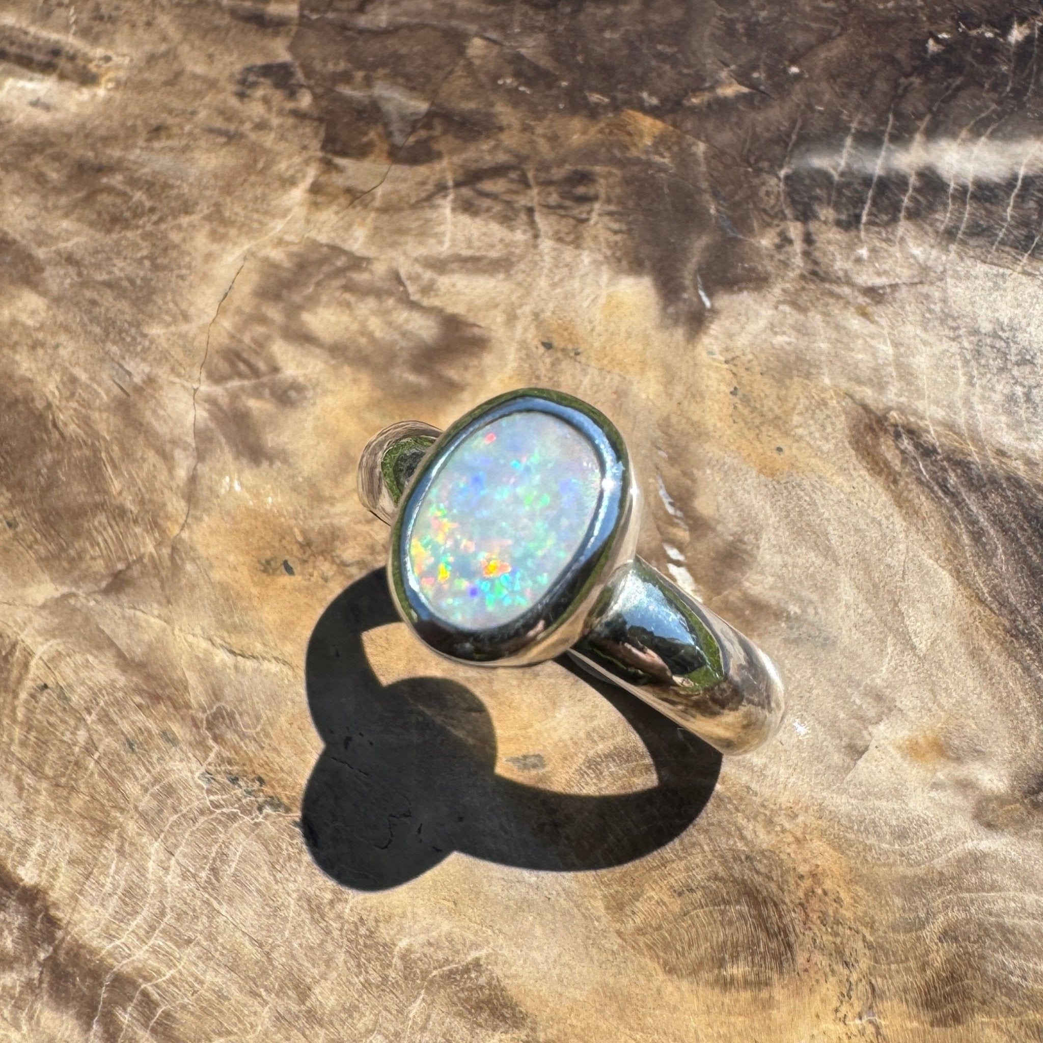 Serene Haze ~ Mintabie Solid Light 1ct Opal Ring – Sterling Silver Simplicity