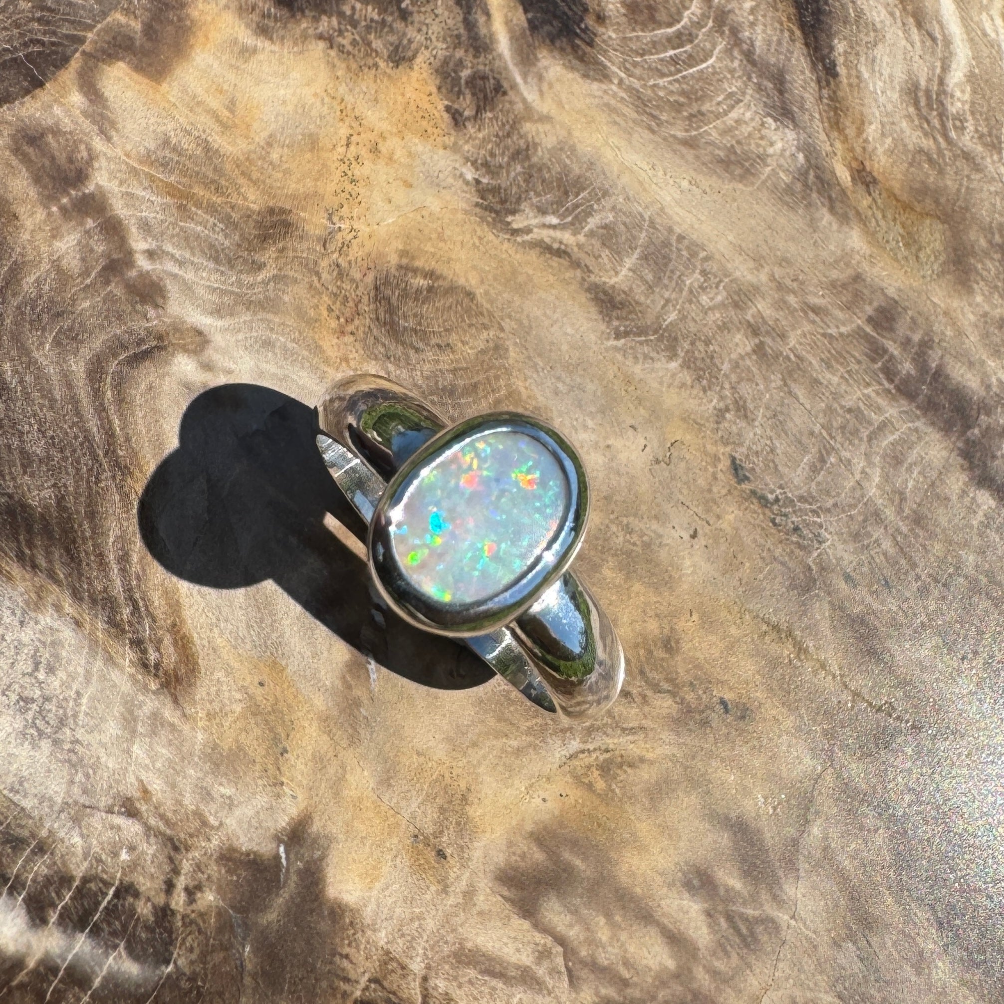 Serene Haze ~ Mintabie Solid Light 1ct Opal Ring – Sterling Silver Simplicity