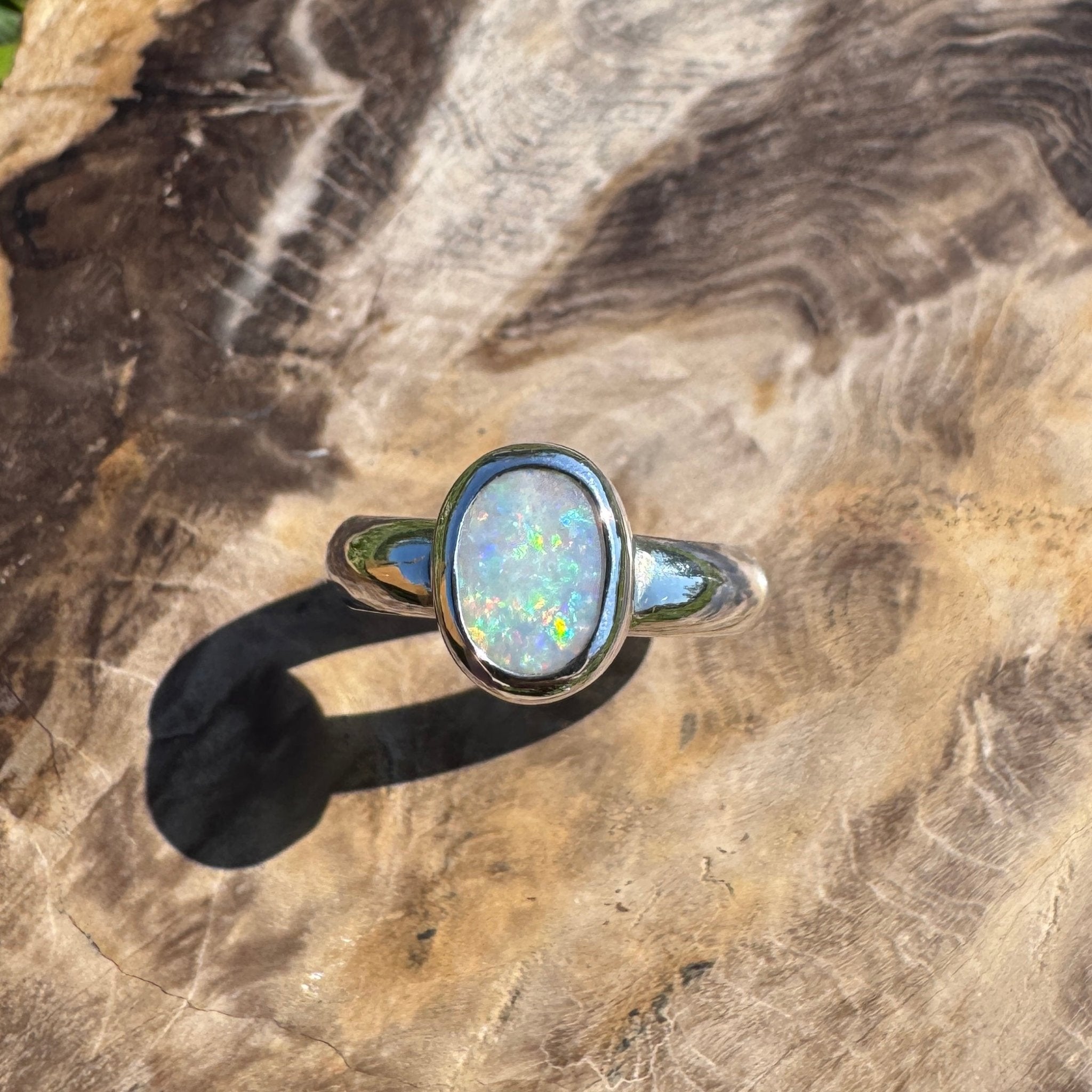 Serene Haze ~ Mintabie Solid Light 1ct Opal Ring – Sterling Silver Simplicity