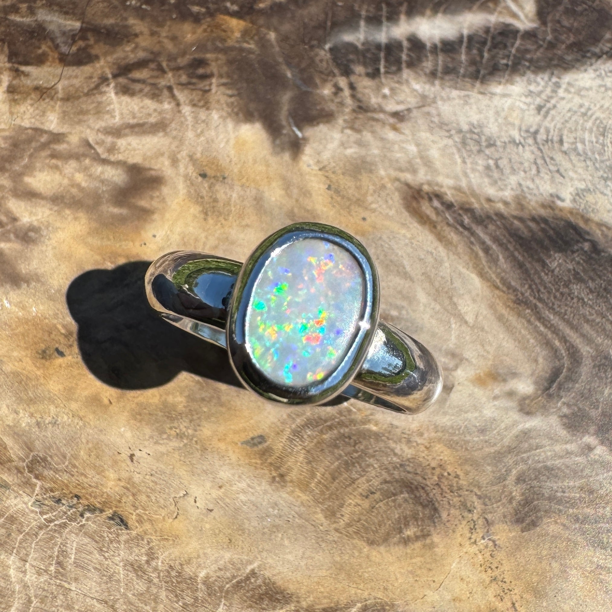 Serene Haze ~ Mintabie Solid Light 1ct Opal Ring – Sterling Silver Simplicity