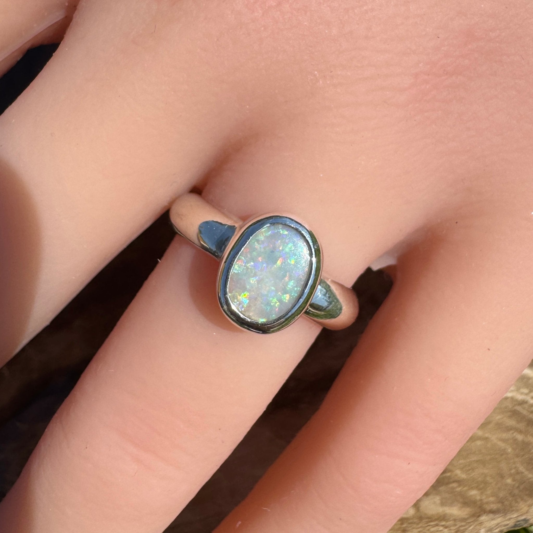 Serene Haze ~ Mintabie Solid Light 1ct Opal Ring – Sterling Silver Simplicity