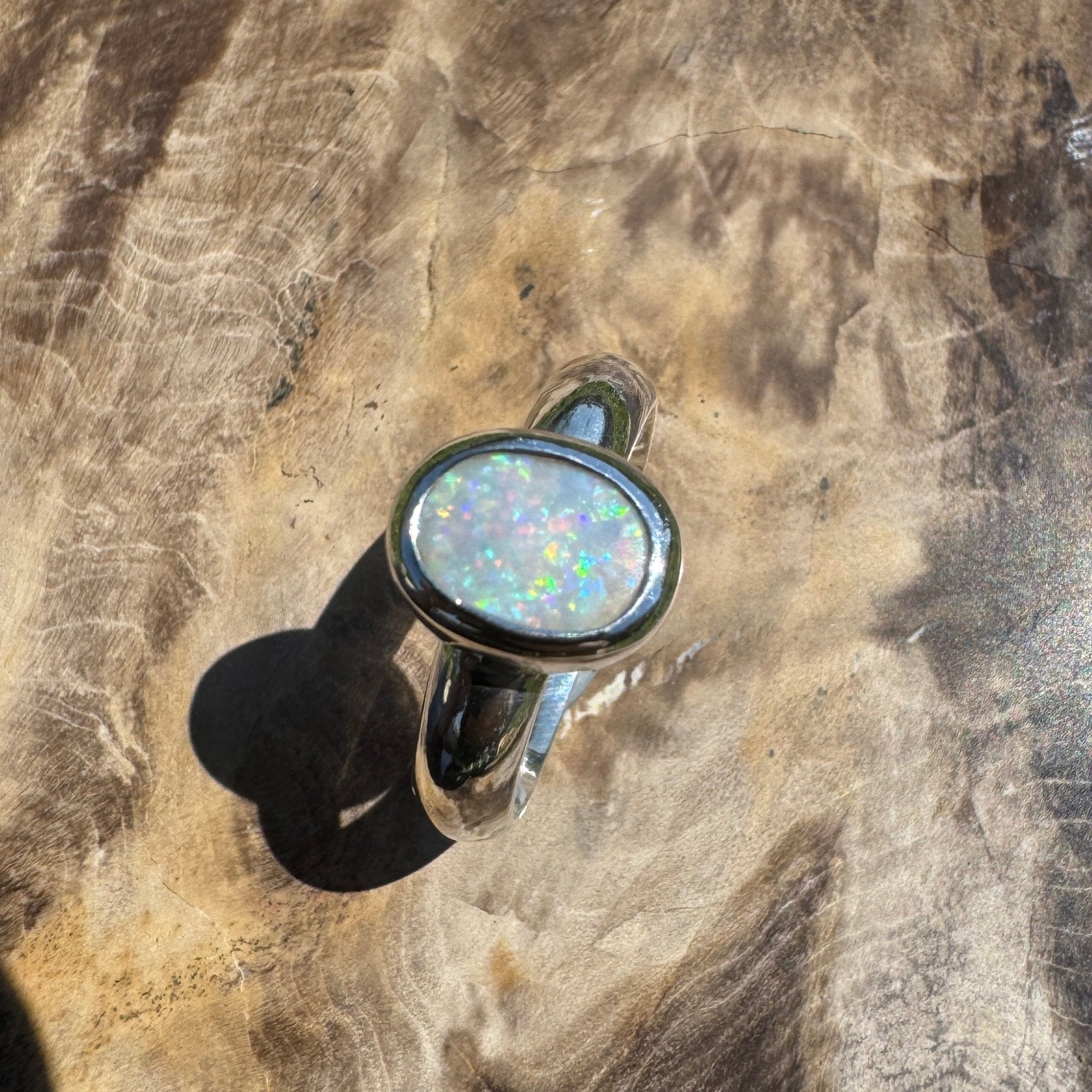 Serene Haze ~ Mintabie Solid Light 1ct Opal Ring – Sterling Silver Simplicity
