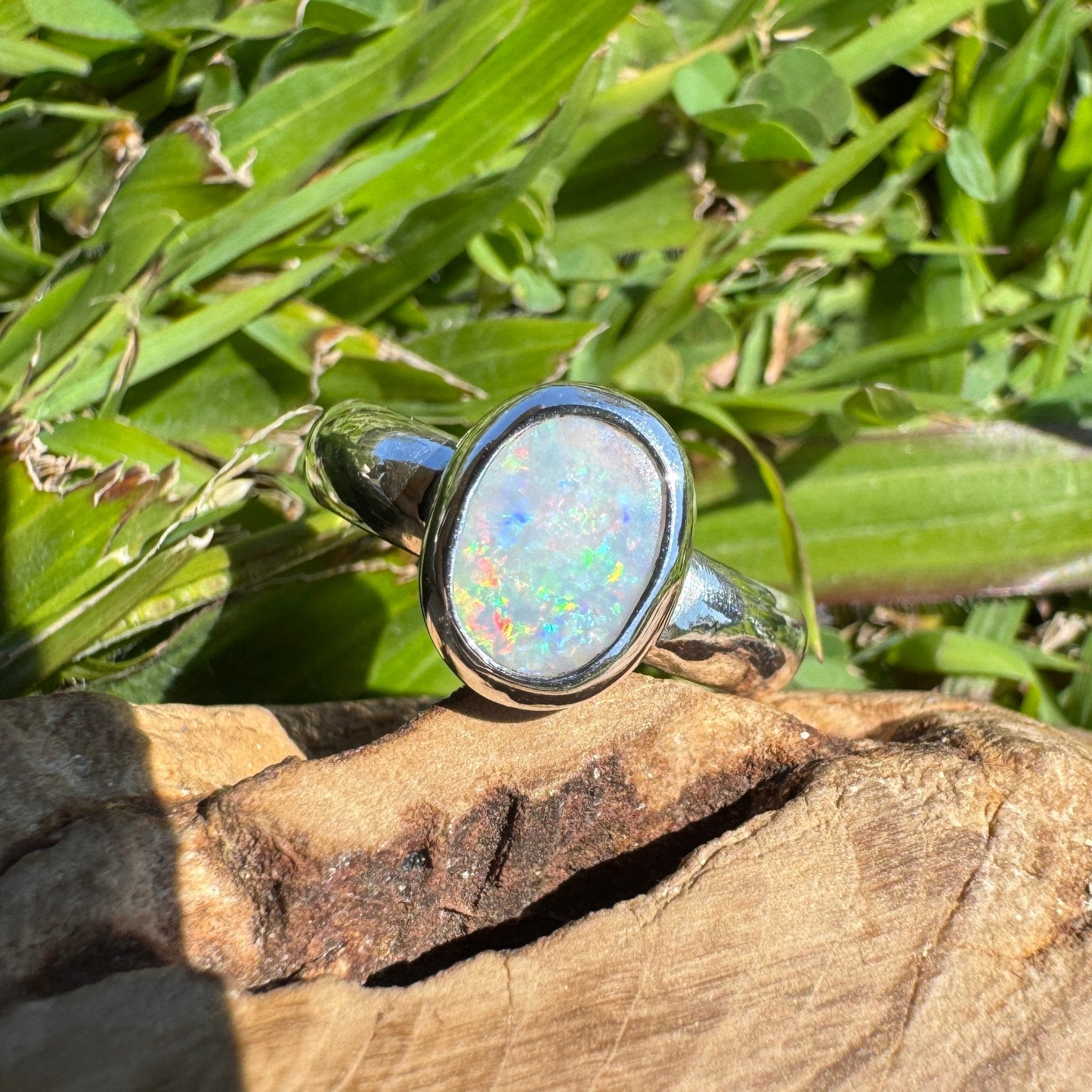 Serene Haze ~ Mintabie Solid Light 1ct Opal Ring – Sterling Silver Simplicity