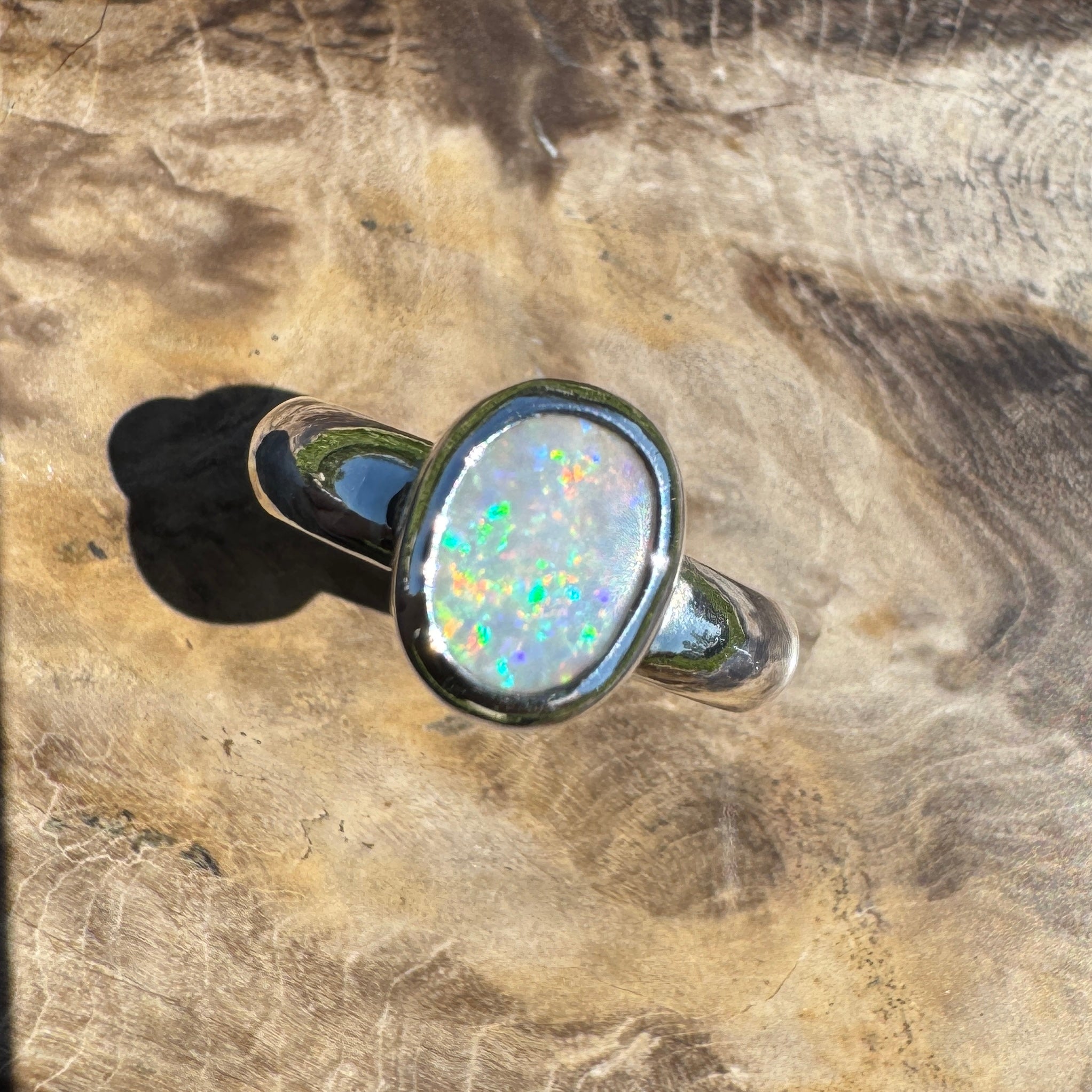 Serene Haze ~ Mintabie Solid Light 1ct Opal Ring – Sterling Silver Simplicity