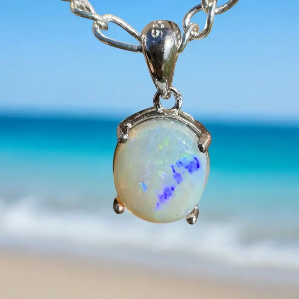 ‘Serene Tide' ~ Handcrafted 1.4ct Solid Coober Pedy Opal 925 Sterling Silver Pendant Necklace