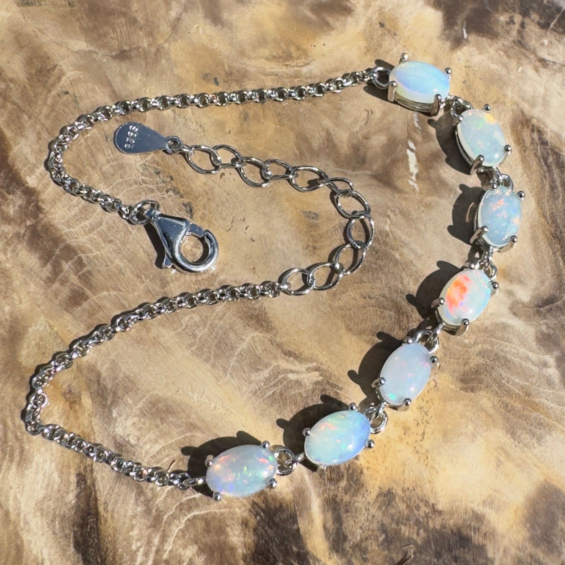 Shark Bay Shimmer ~ 2.1ct Coober Pedy Opal 925 Sterling Silver Bracelet