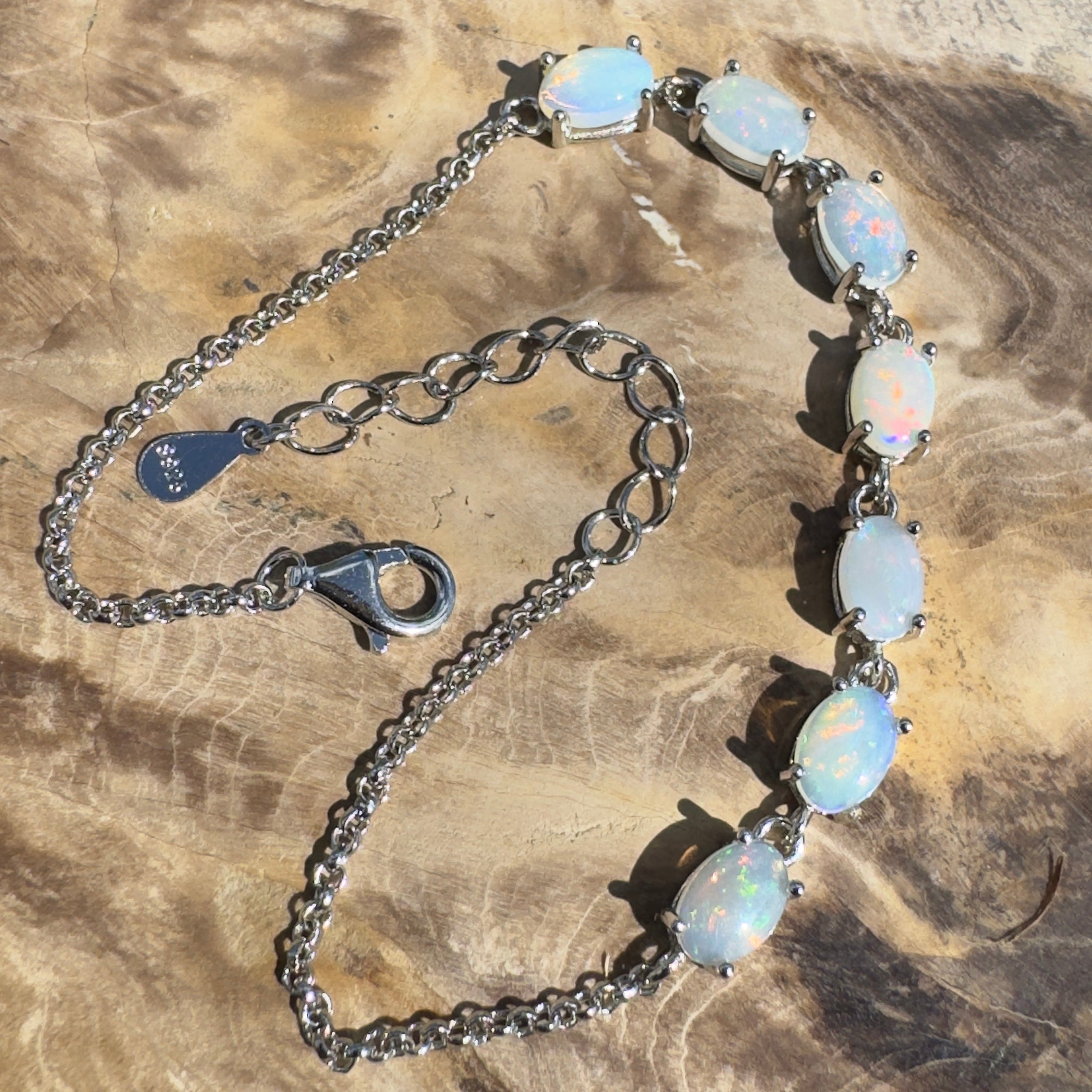 Shark Bay Shimmer ~ 2.1ct Coober Pedy Opal 925 Sterling Silver Bracelet