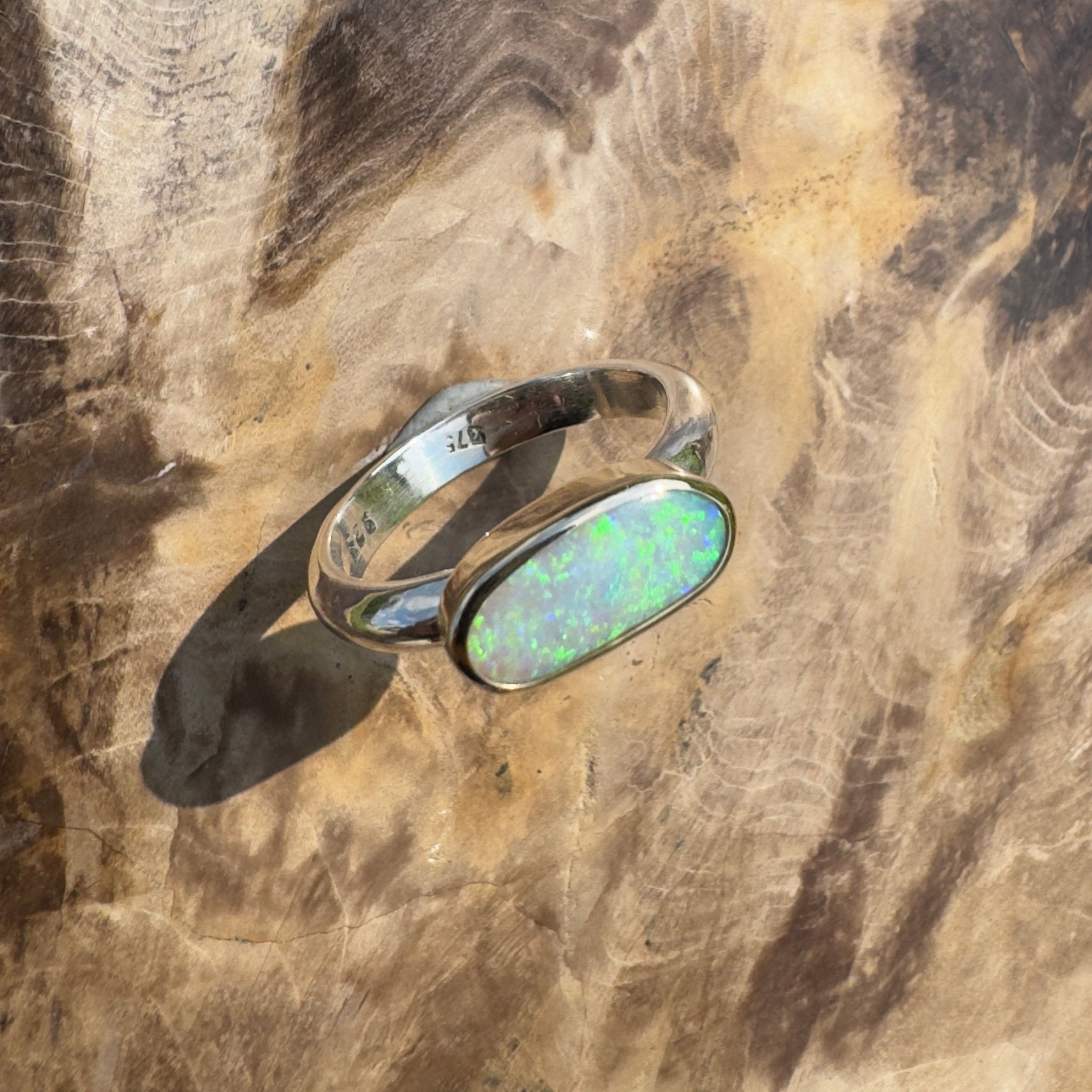 Shellharbour Tide - 1.2ct Solid Lightning Ridge Opal Two - Tone 9ct Gold & 925 Sterling Silver Ring