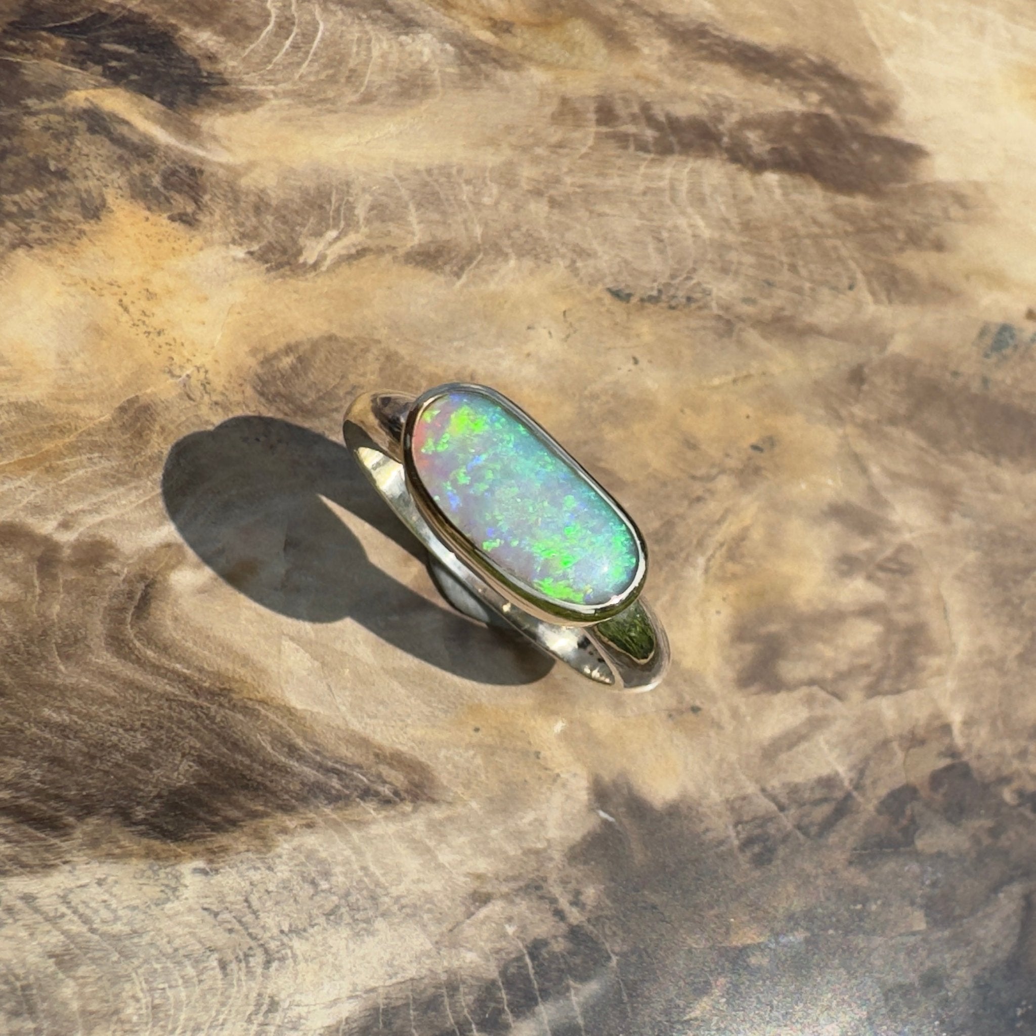 Shellharbour Tide - 1.2ct Solid Lightning Ridge Opal Two - Tone 9ct Gold & 925 Sterling Silver Ring