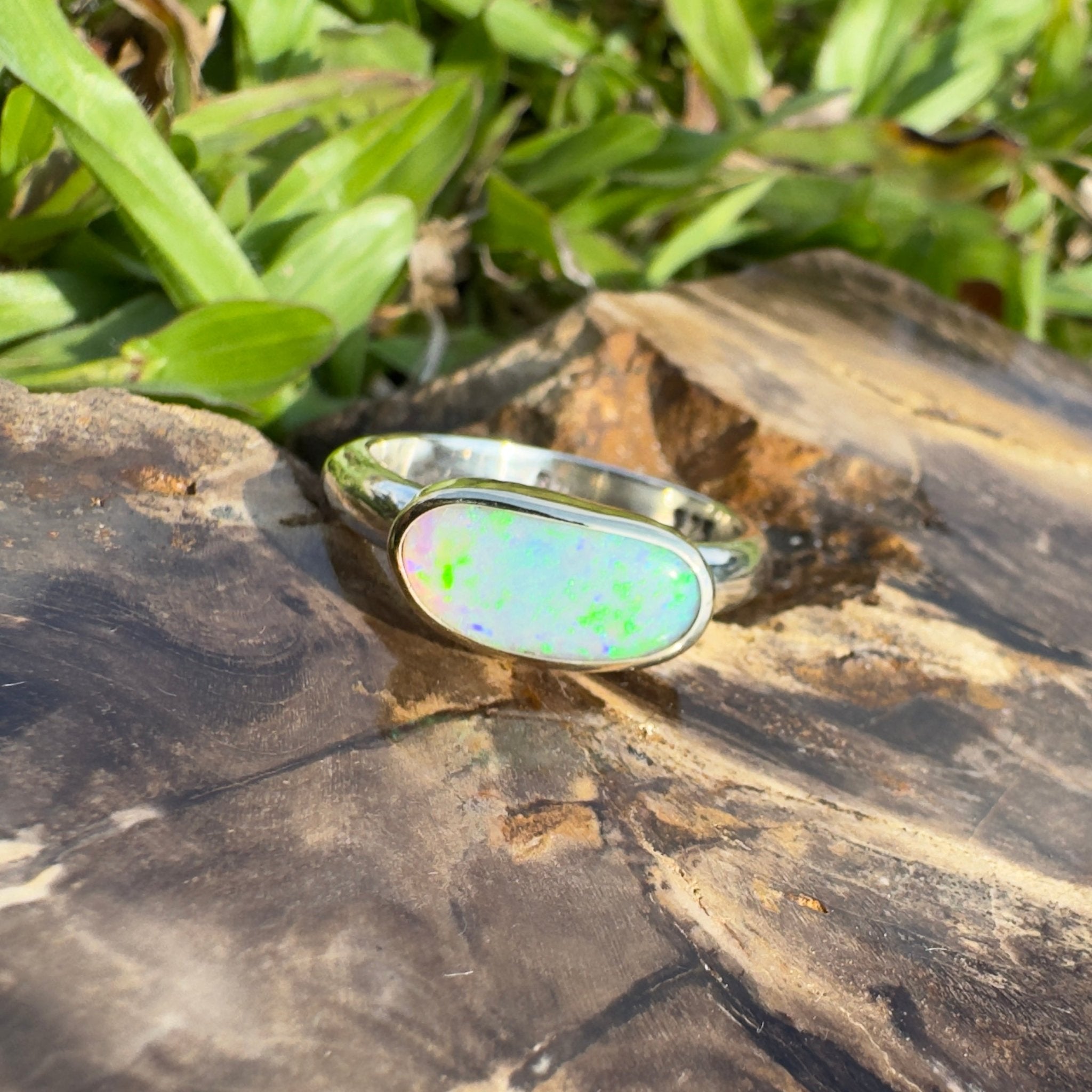 Shellharbour Tide - 1.2ct Solid Lightning Ridge Opal Two - Tone 9ct Gold & 925 Sterling Silver Ring