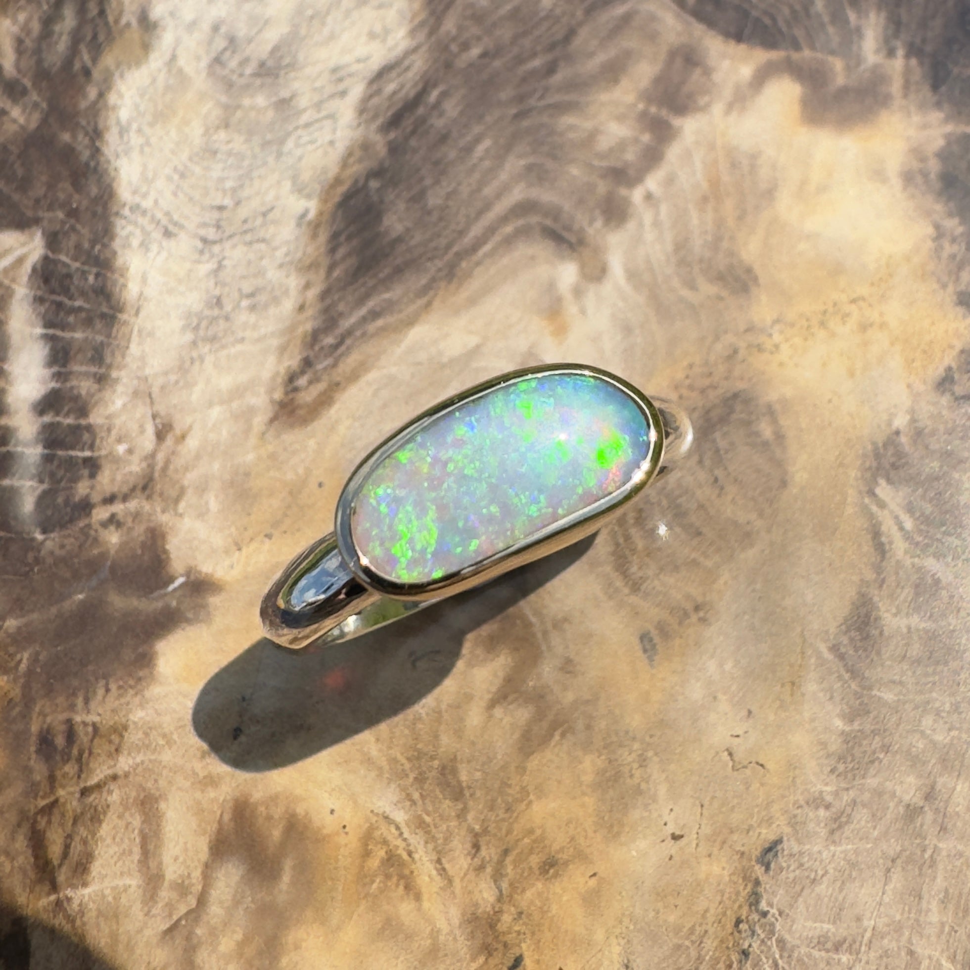 Shellharbour Tide - 1.2ct Solid Lightning Ridge Opal Two - Tone 9ct Gold & 925 Sterling Silver Ring