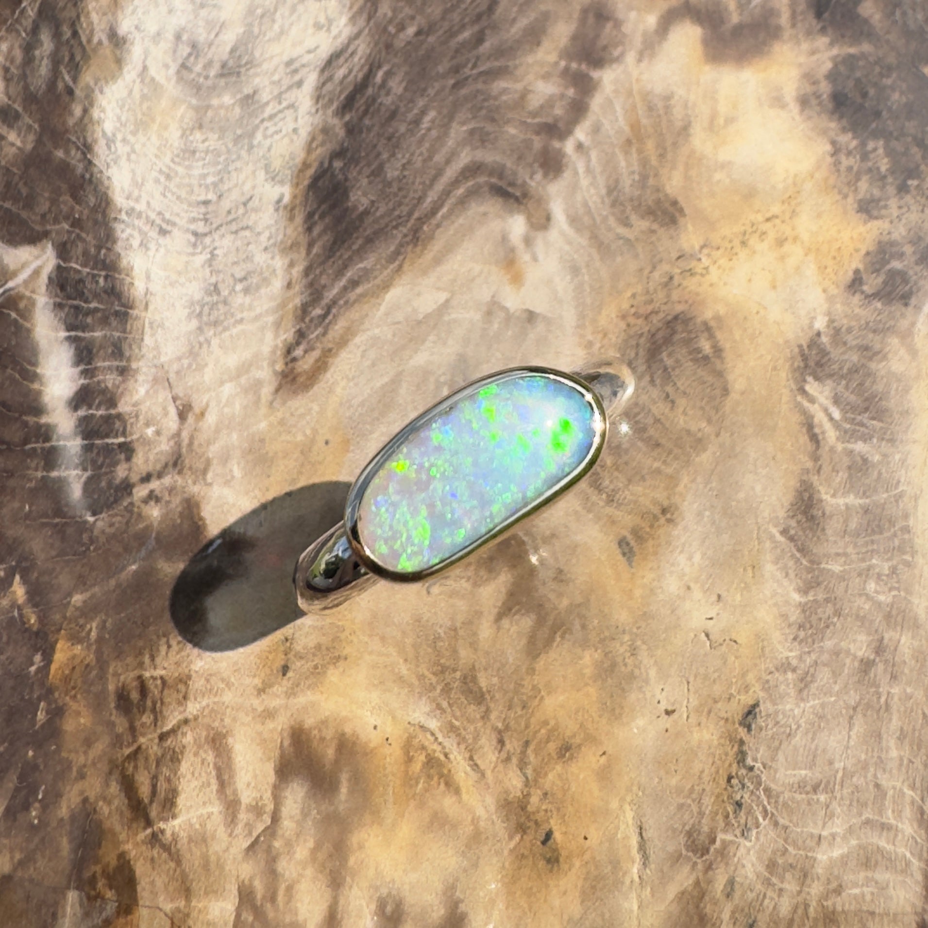 Shellharbour Tide - 1.2ct Solid Lightning Ridge Opal Two - Tone 9ct Gold & 925 Sterling Silver Ring