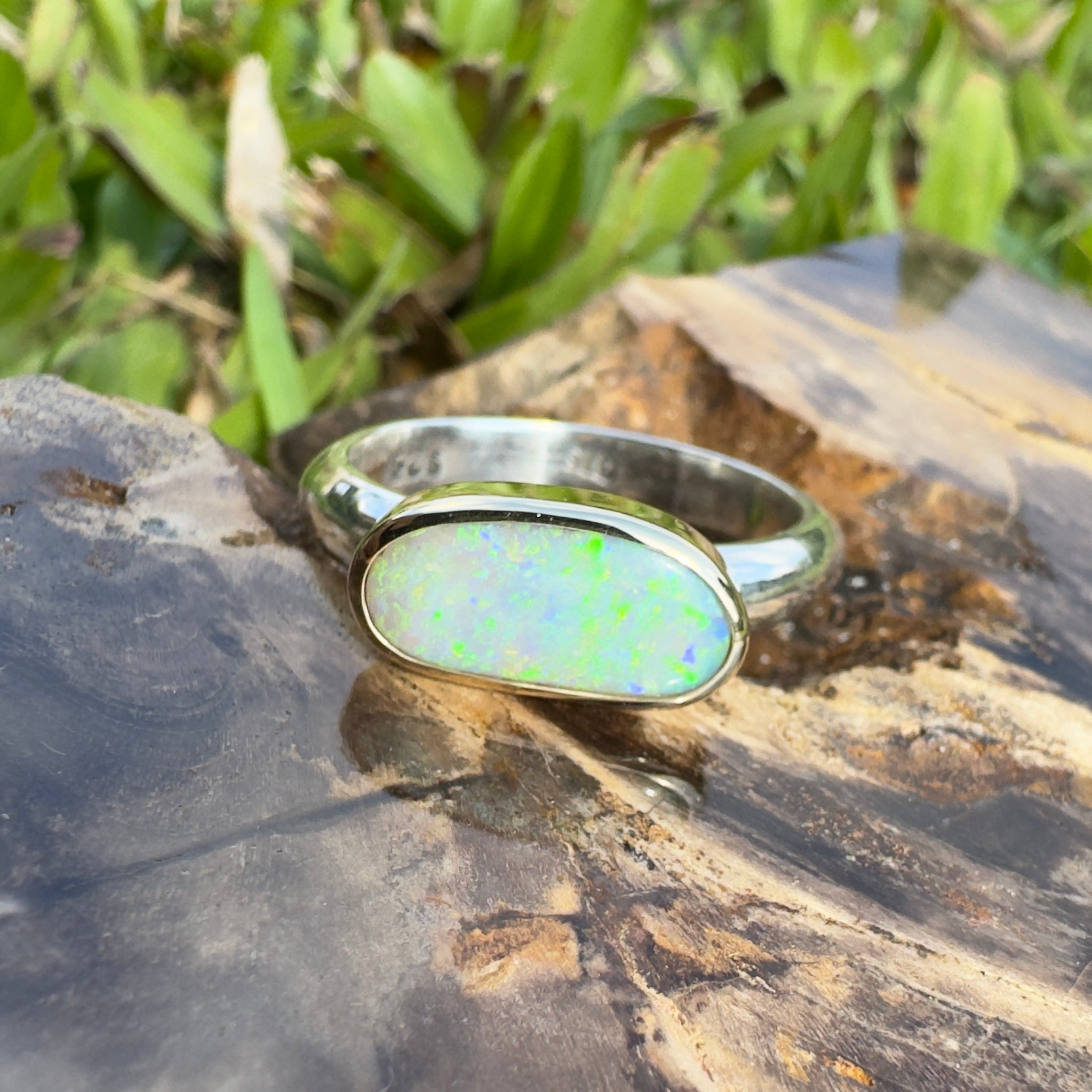 Shellharbour Tide - 1.2ct Solid Lightning Ridge Opal Two - Tone 9ct Gold & 925 Sterling Silver Ring