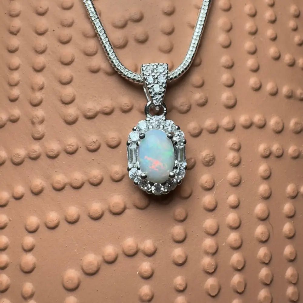 ‘Shimmering Reds' ~ Handcrafted 0.6ct Solid Coober Pedy Opal and Cubic Zirconia 925 Sterling Silver Pendant