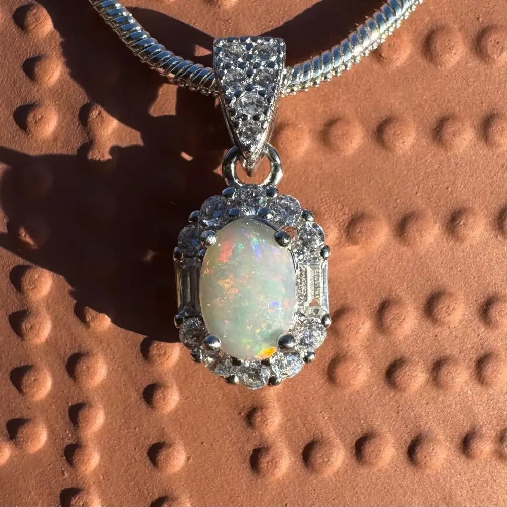 ‘Shimmering Reds' ~ Handcrafted 0.6ct Solid Coober Pedy Opal and Cubic Zirconia 925 Sterling Silver Pendant