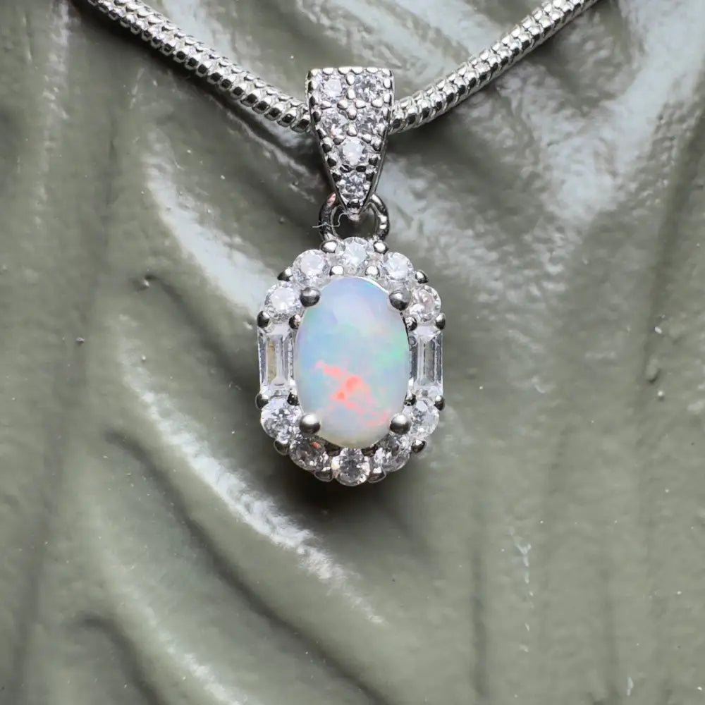 ‘Shimmering Reds' ~ Handcrafted 0.6ct Solid Coober Pedy Opal and Cubic Zirconia 925 Sterling Silver Pendant