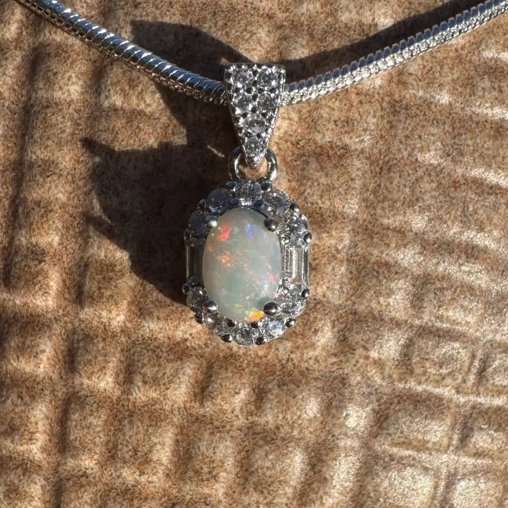 ‘Shimmering Reds' ~ Handcrafted 0.6ct Solid Coober Pedy Opal and Cubic Zirconia 925 Sterling Silver Pendant