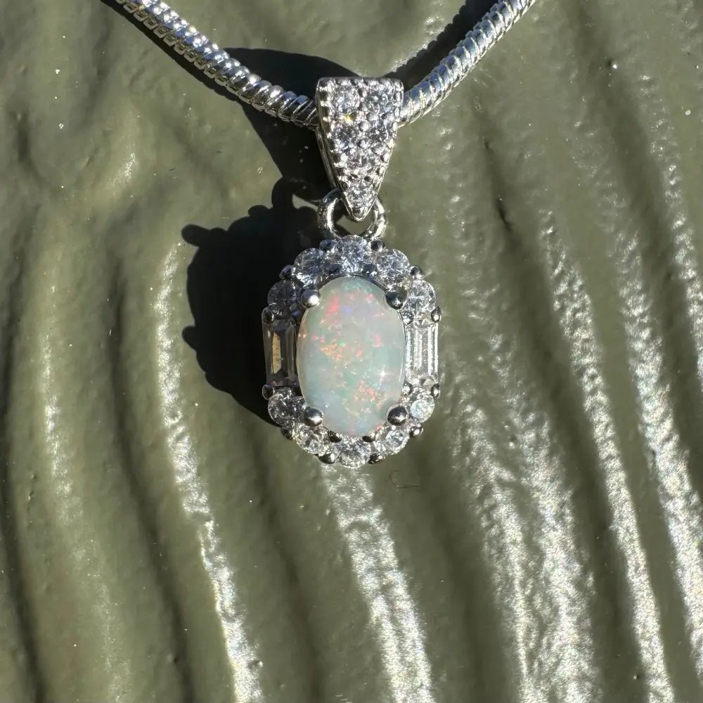 ‘Shimmering Reds' ~ Handcrafted 0.6ct Solid Coober Pedy Opal and Cubic Zirconia 925 Sterling Silver Pendant