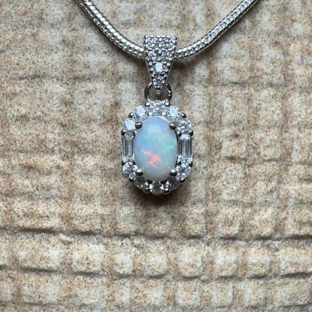 ‘Shimmering Reds' ~ Handcrafted 0.6ct Solid Coober Pedy Opal and Cubic Zirconia 925 Sterling Silver Pendant