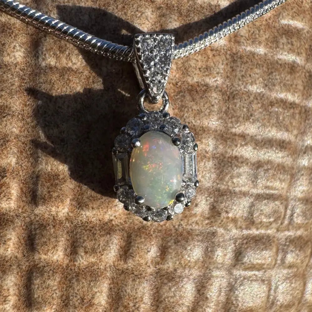 ‘Shimmering Reds' ~ Handcrafted 0.6ct Solid Coober Pedy Opal and Cubic Zirconia 925 Sterling Silver Pendant