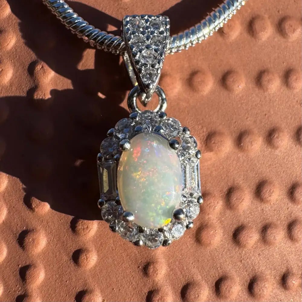 ‘Shimmering Reds' ~ Handcrafted 0.6ct Solid Coober Pedy Opal and Cubic Zirconia 925 Sterling Silver Pendant