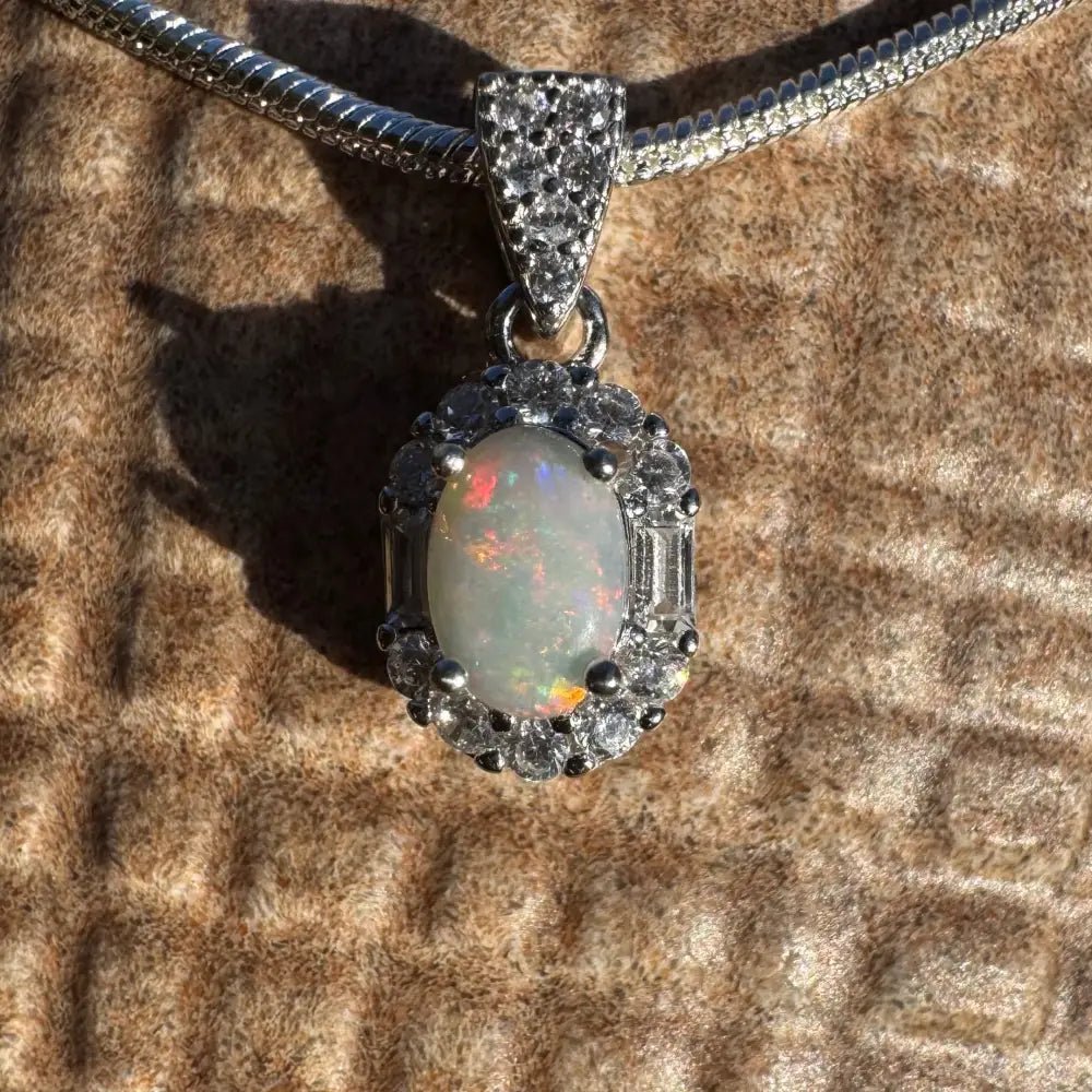 ‘Shimmering Reds' ~ Handcrafted 0.6ct Solid Coober Pedy Opal and Cubic Zirconia 925 Sterling Silver Pendant