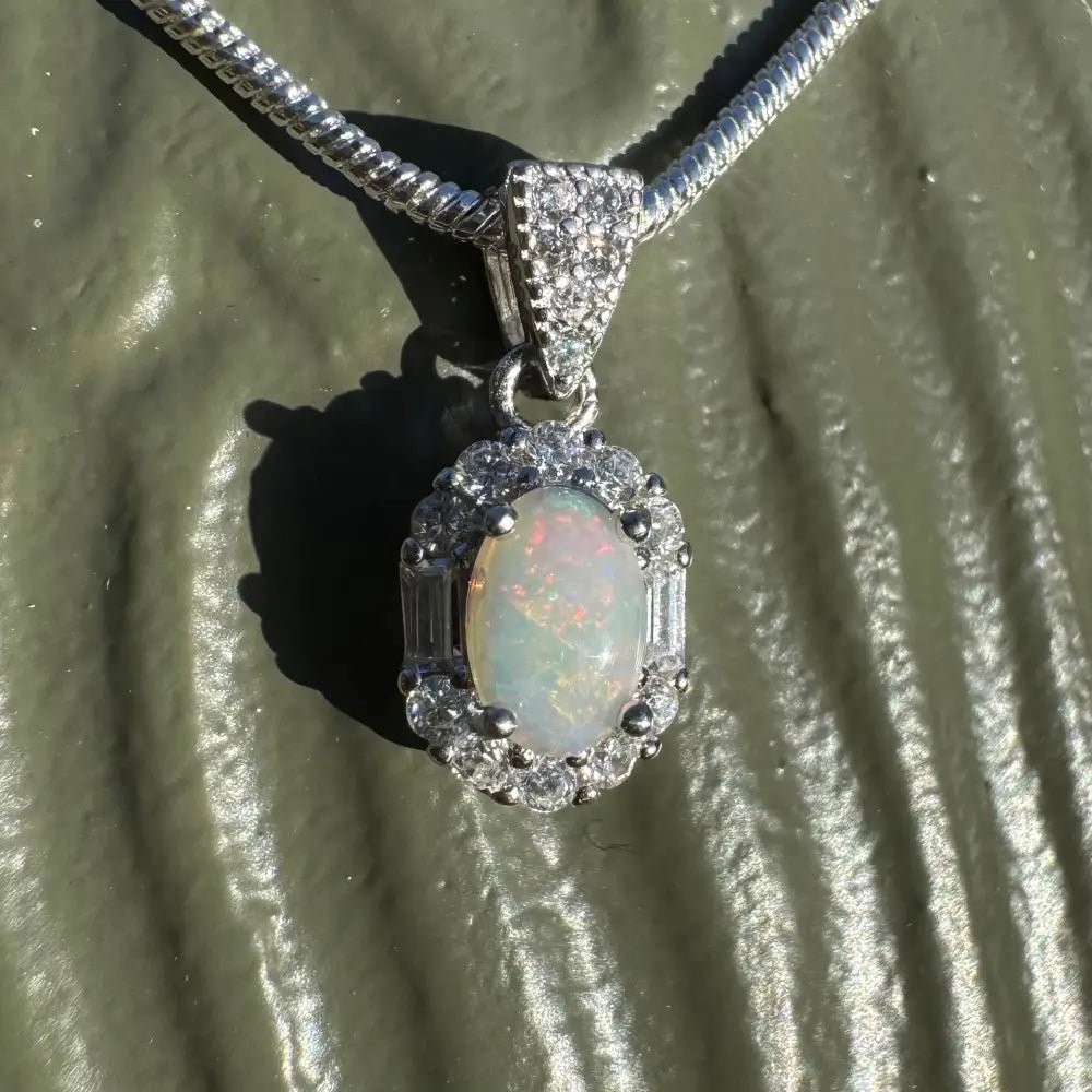 ‘Shimmering Reds' ~ Handcrafted 0.6ct Solid Coober Pedy Opal and Cubic Zirconia 925 Sterling Silver Pendant