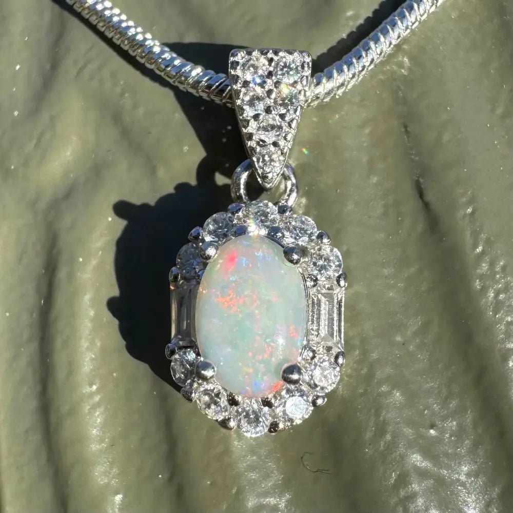 ‘Shimmering Reds' ~ Handcrafted 0.6ct Solid Coober Pedy Opal and Cubic Zirconia 925 Sterling Silver Pendant - Iona Opal Australia