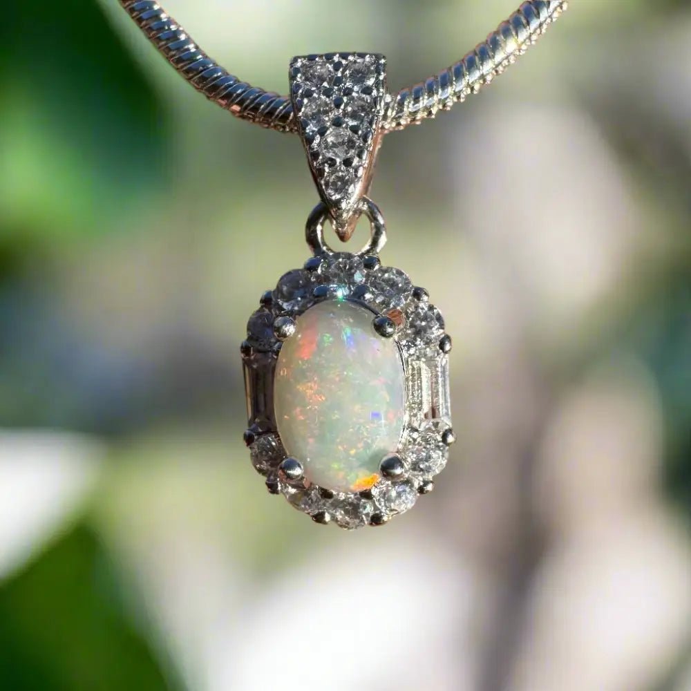 ‘Shimmering Reds' ~ Handcrafted 0.6ct Solid Coober Pedy Opal and Cubic Zirconia 925 Sterling Silver Pendant