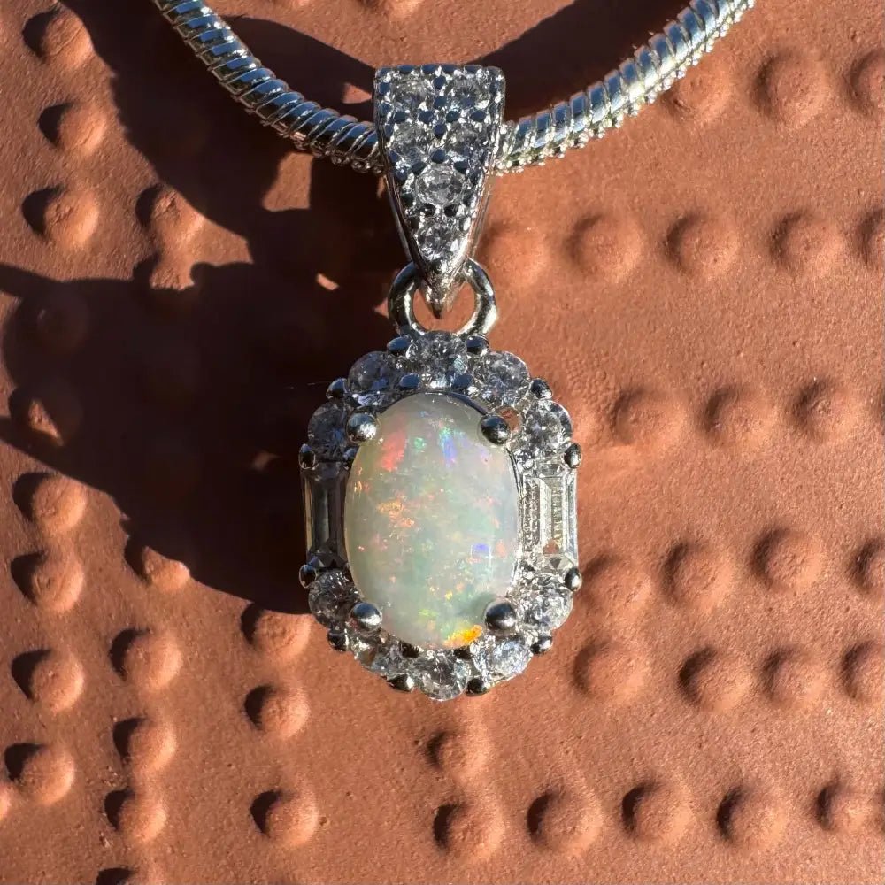 ‘Shimmering Reds' ~ Handcrafted 0.6ct Solid Coober Pedy Opal and Cubic Zirconia 925 Sterling Silver Pendant