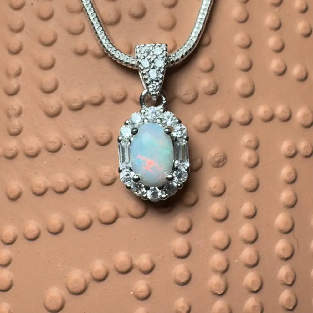 ‘Shimmering Reds' ~ Handcrafted 0.6ct Solid Coober Pedy Opal and Cubic Zirconia 925 Sterling Silver Pendant