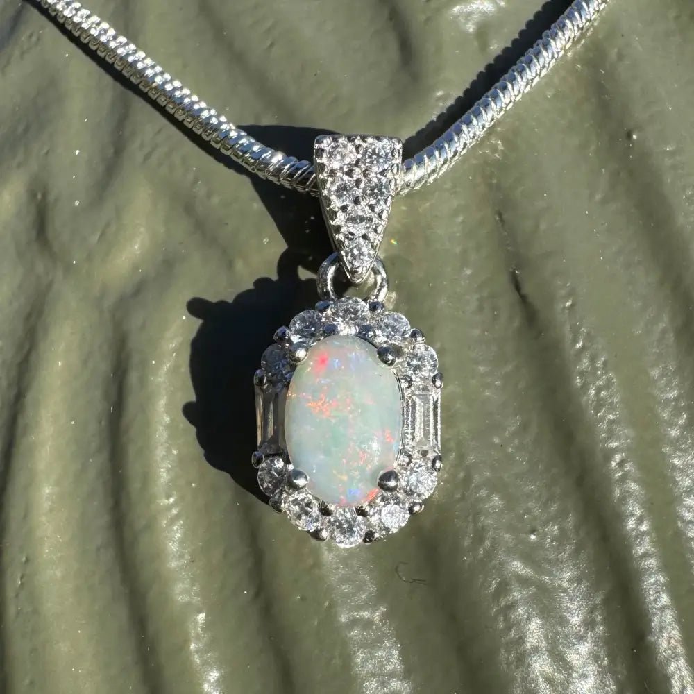 ‘Shimmering Reds' ~ Handcrafted 0.6ct Solid Coober Pedy Opal and Cubic Zirconia 925 Sterling Silver Pendant