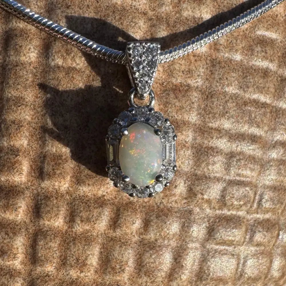 ‘Shimmering Reds' ~ Handcrafted 0.6ct Solid Coober Pedy Opal and Cubic Zirconia 925 Sterling Silver Pendant