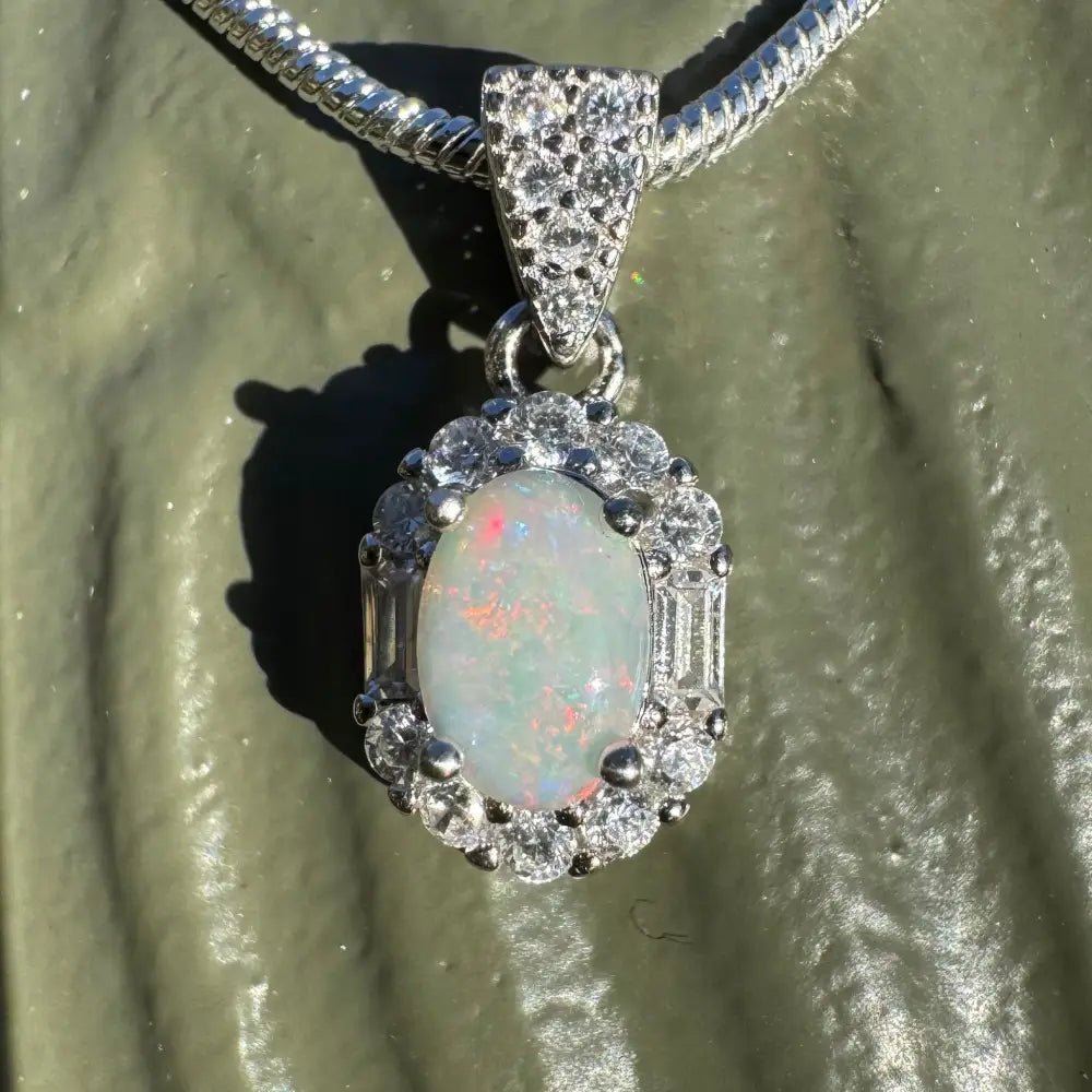 ‘Shimmering Reds' ~ Handcrafted 0.6ct Solid Coober Pedy Opal and Cubic Zirconia 925 Sterling Silver Pendant