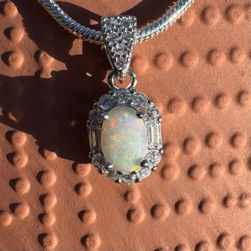 ‘Shimmering Reds' ~ Handcrafted 0.6ct Solid Coober Pedy Opal and Cubic Zirconia 925 Sterling Silver Pendant