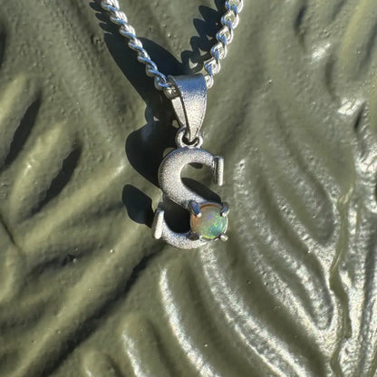 Silver S pendant with 0.2ct Lightning Ridge Opal in handcrafted sterling silver design